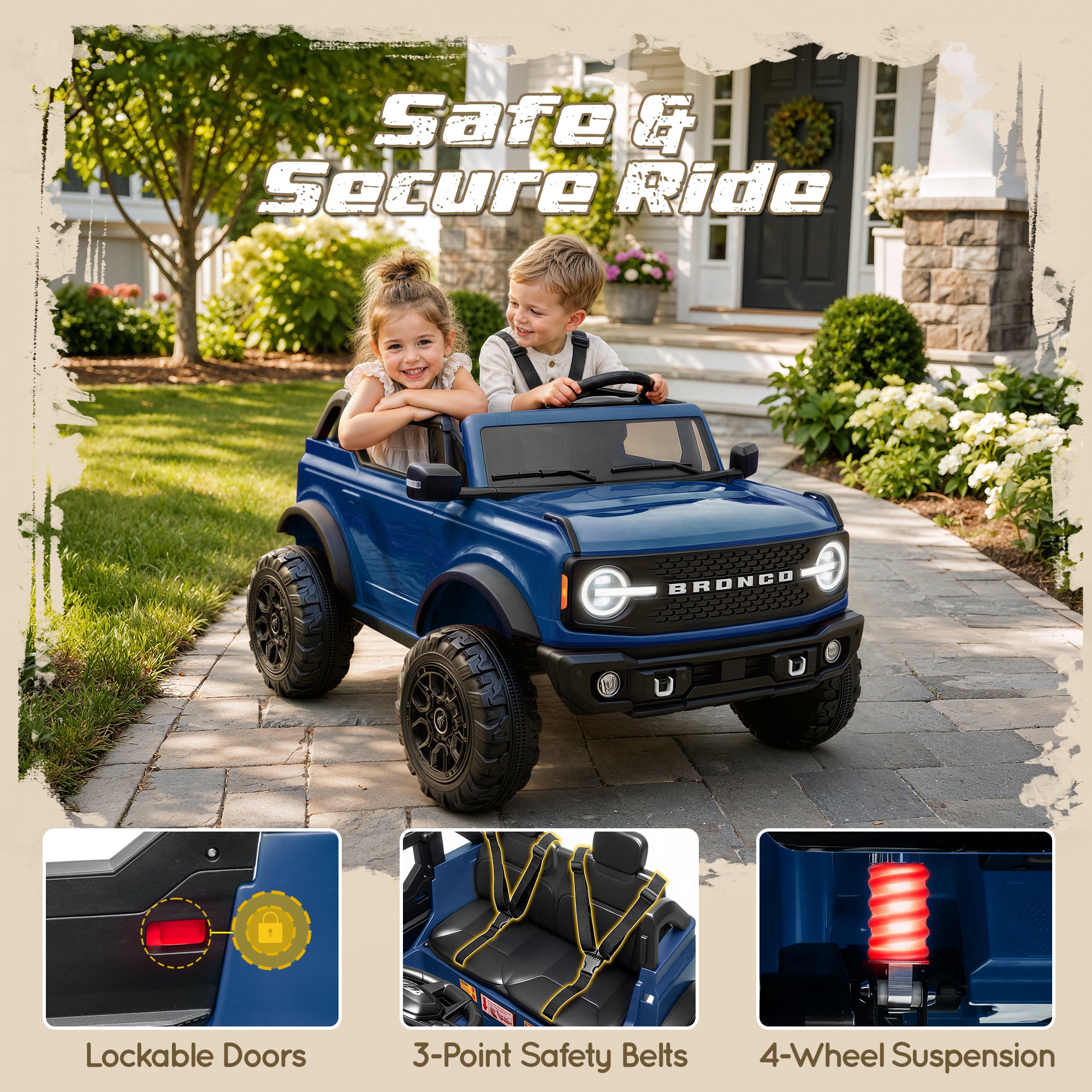 iYofe Ford Bronco Base 24V 2 Seater Ride On Car for Big Kids, Powered Ride On Toy with Parent Remote Control, Bluetooth Music, 4-Wheel Suspension, 3 Speeds, 24V Ride On for Kids Ages 3-8