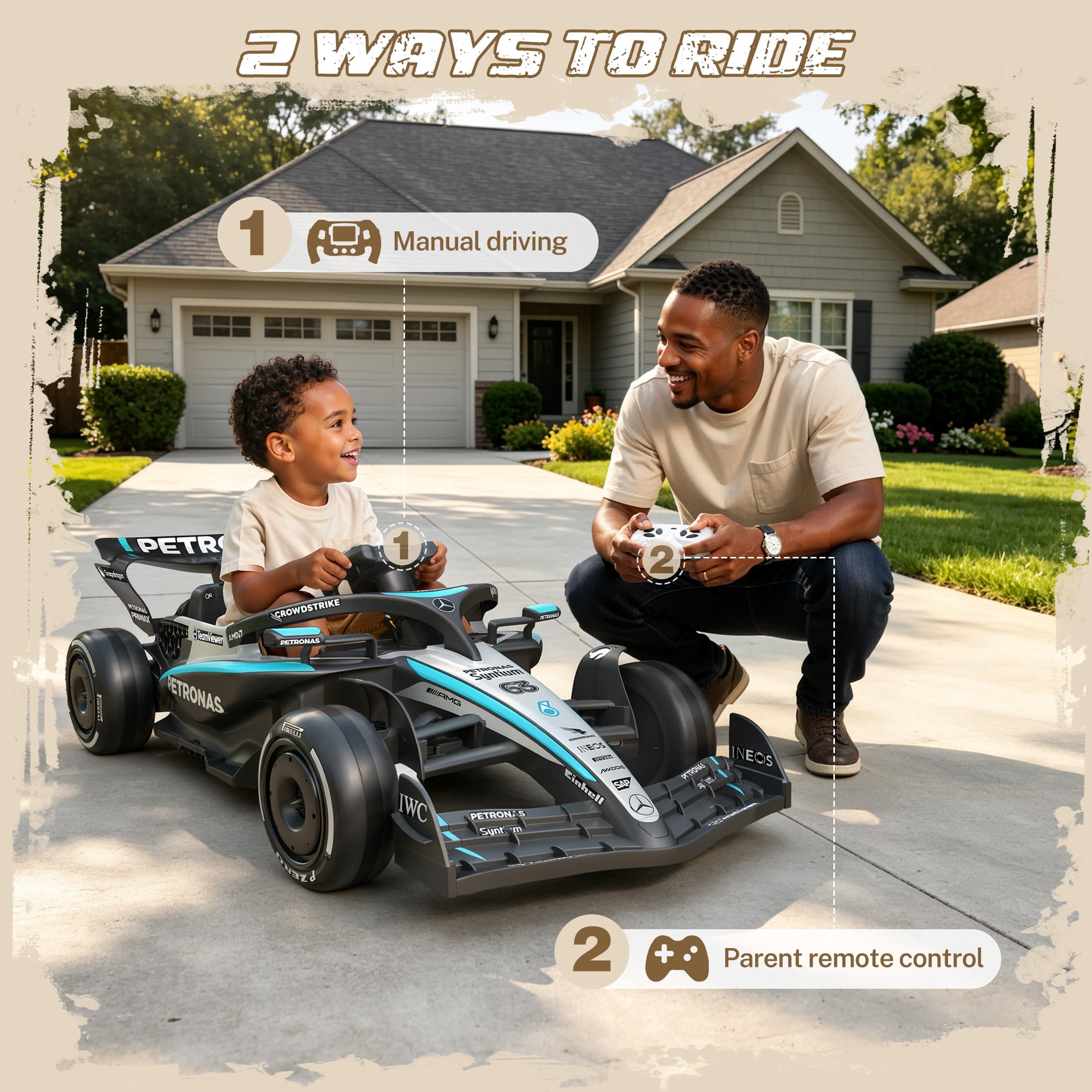 Mercedes-Benz F1 W16 Electric Go Kart, 12V Go Kart for Kids with Remote Control, Soft Start & Soft Stop, Built-in Music, Bluetooth, Ride on Toys for Kids 4-8