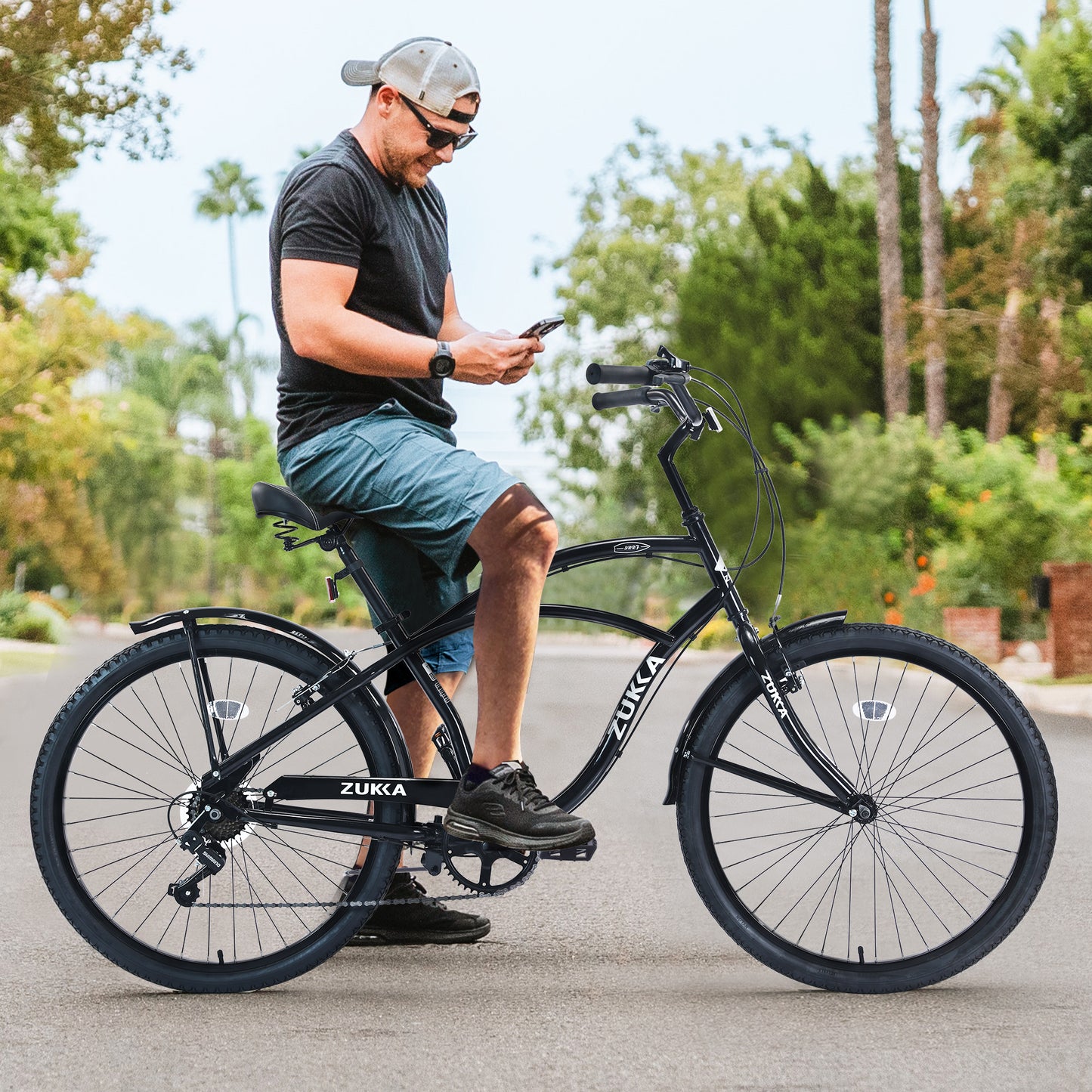 iYofe 26 Inch Mens Beach Cruiser Bike, Shimano 7 Speed Cruiser Bike for Men, Commuter Bicycle