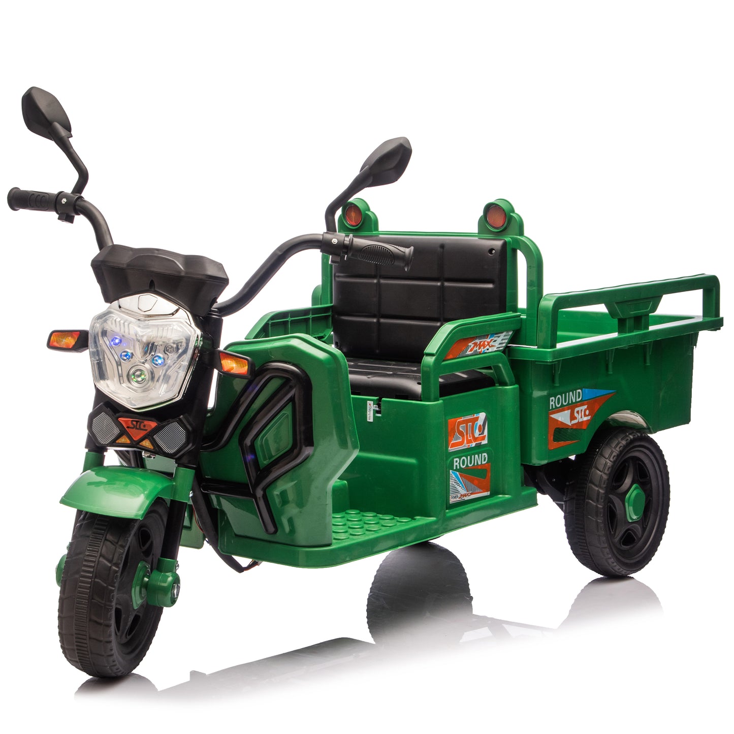 12V Powered Ride on Toy, Kids Electric 3-Wheel Cargo Truck Toy with Storage, Electric Trike for Kids Toddlers, Eletric Motorcycle with LED Lights/Music