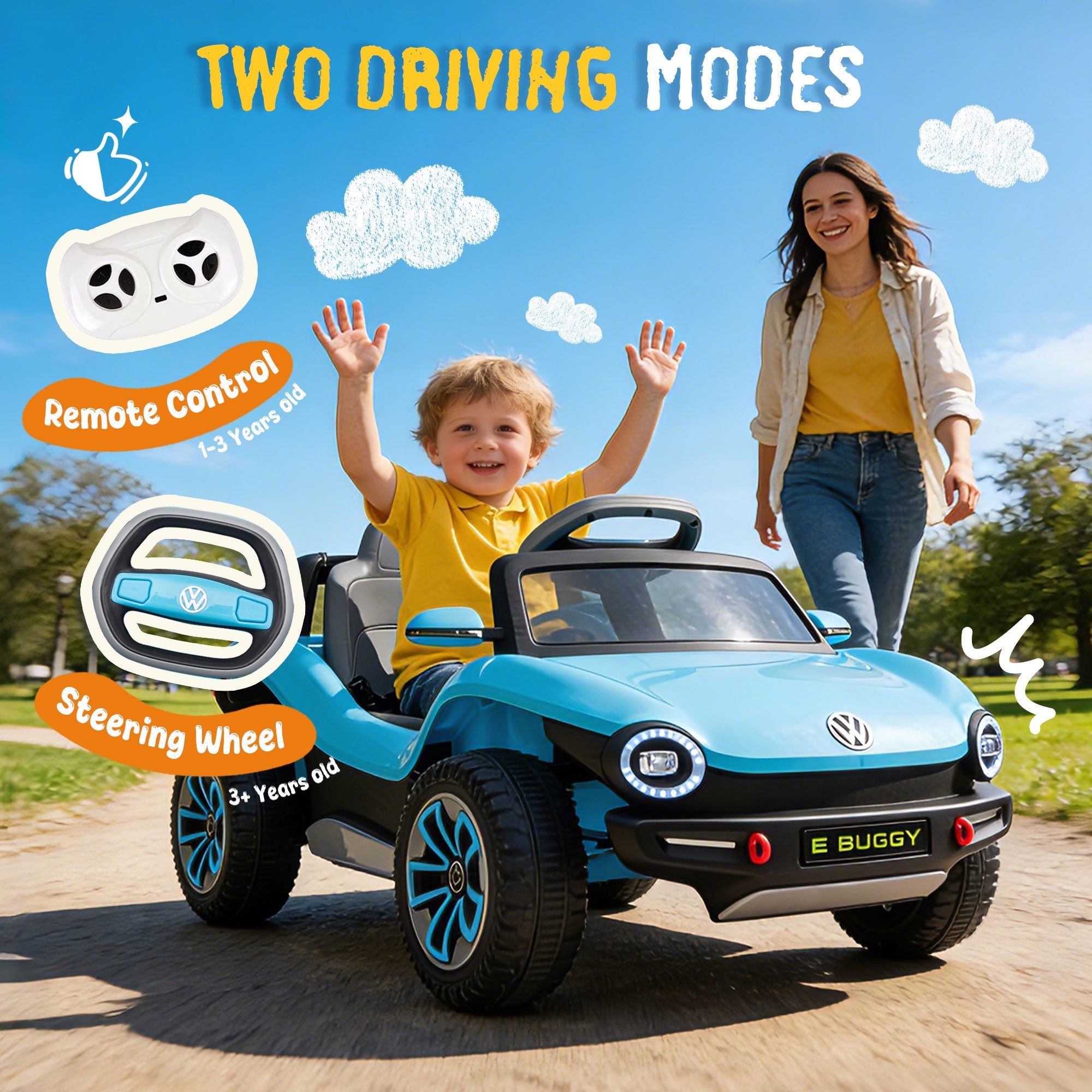 12V Ride on Toys, Licensed Volkswagen Beetle Powered Ride on Cars with Remote Control, Bluetooth, Music, USB Ports, LED Lights, 4 Wheels Suspension, Electric Car for Kids Boys Girls Ages 2-5, Blue
