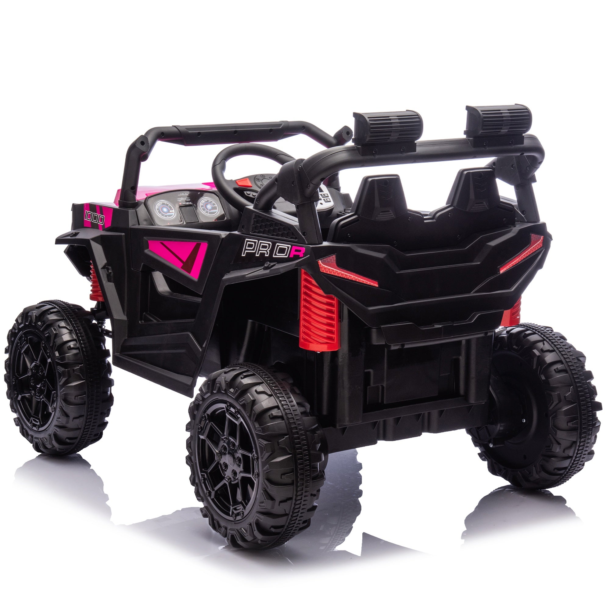 24V Powered Ride on UTV, iYofe Electric Ride on Cars with Remote Control, Bluetooth, Music, LED Lights, Portable Handle, 4 Wheels Suspension, Kids Ride on Toys for Boys Girls Ages 3-6, Pink