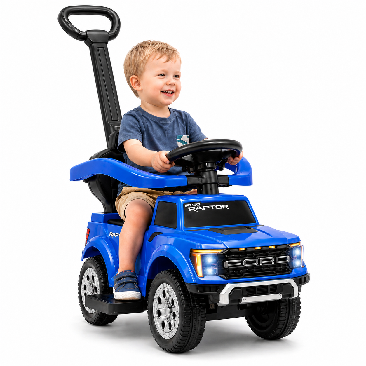 iYofe 3 In 1 Push Cars for Kids, Licensed Ford F-150 Kids Ride On Toys with Removable Parental Handle and Safety Rail, Horn, LED Lights, Ride On Car for Toddler Ages 18-36 Months, Black