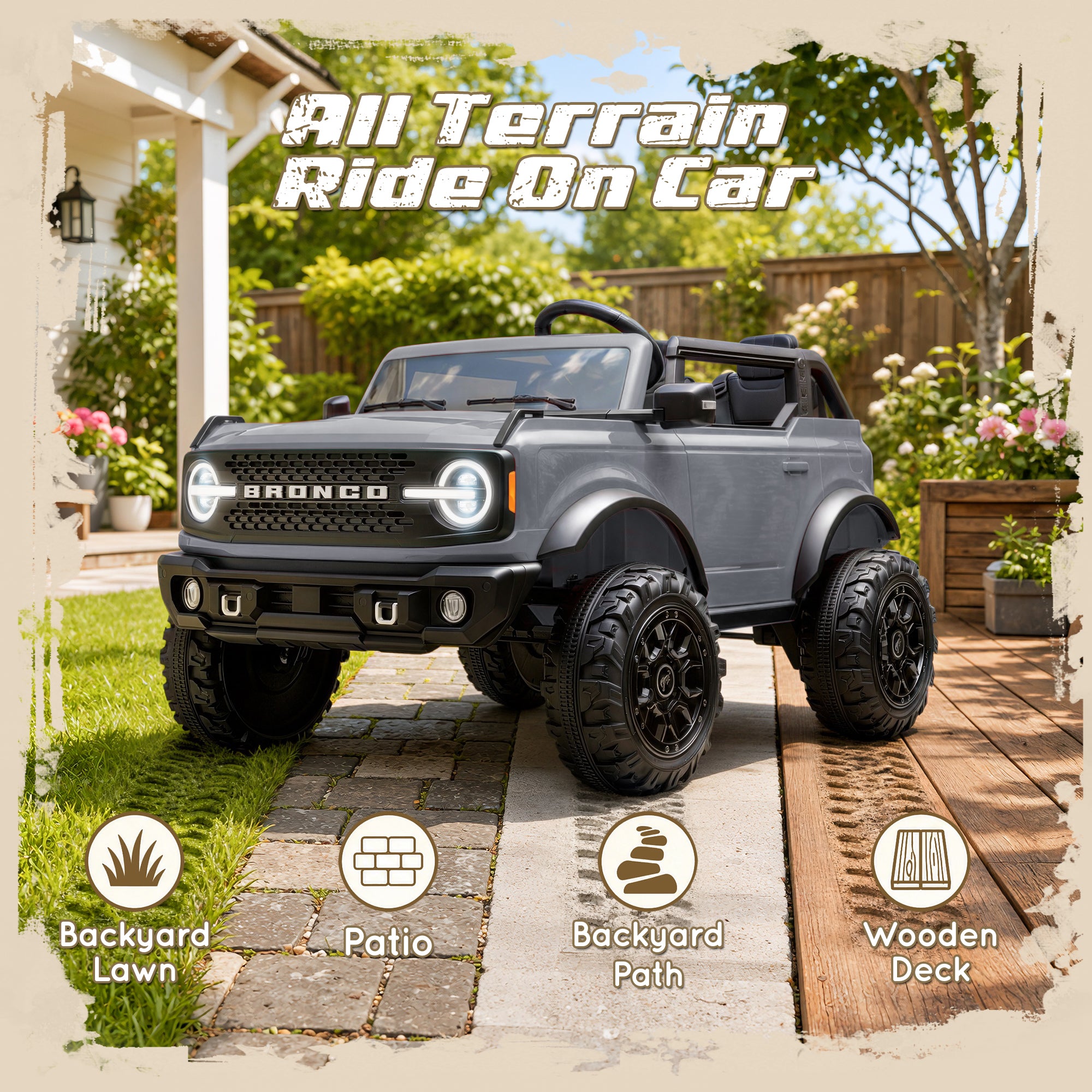 iYofe Ford Bronco Base 24V 2 Seater Ride On Car for Big Kids, Powered Ride On Toy with Parent Remote Control, Bluetooth Music, 4-Wheel Suspension, 3 Speeds, 24V Ride On for Kids Ages 3-8