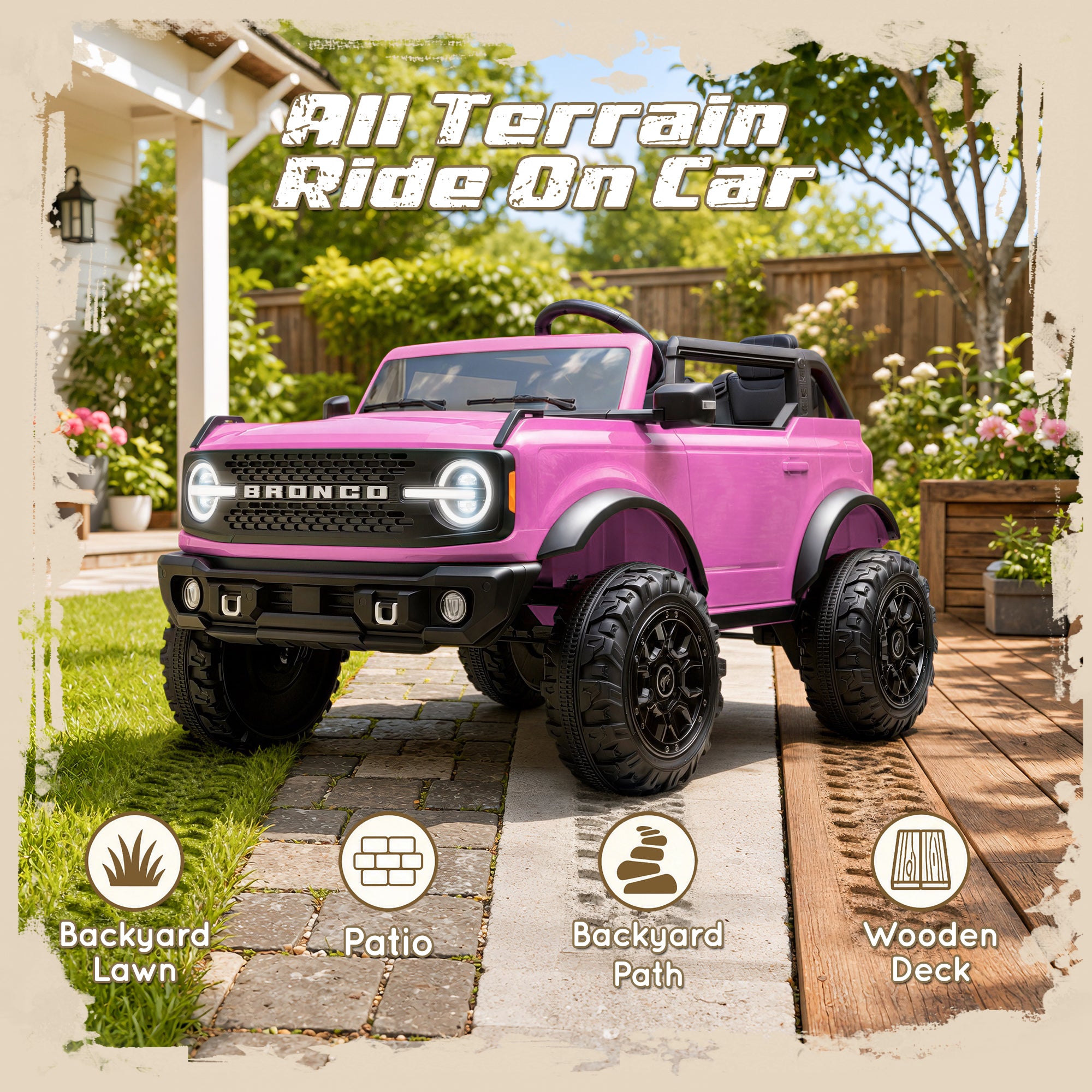 iYofe Ford Bronco Base 24V 2 Seater Ride On Car for Big Kids, Powered Ride On Toy with Parent Remote Control, Bluetooth Music, 4-Wheel Suspension, 3 Speeds, 24V Ride On for Kids Ages 3-8