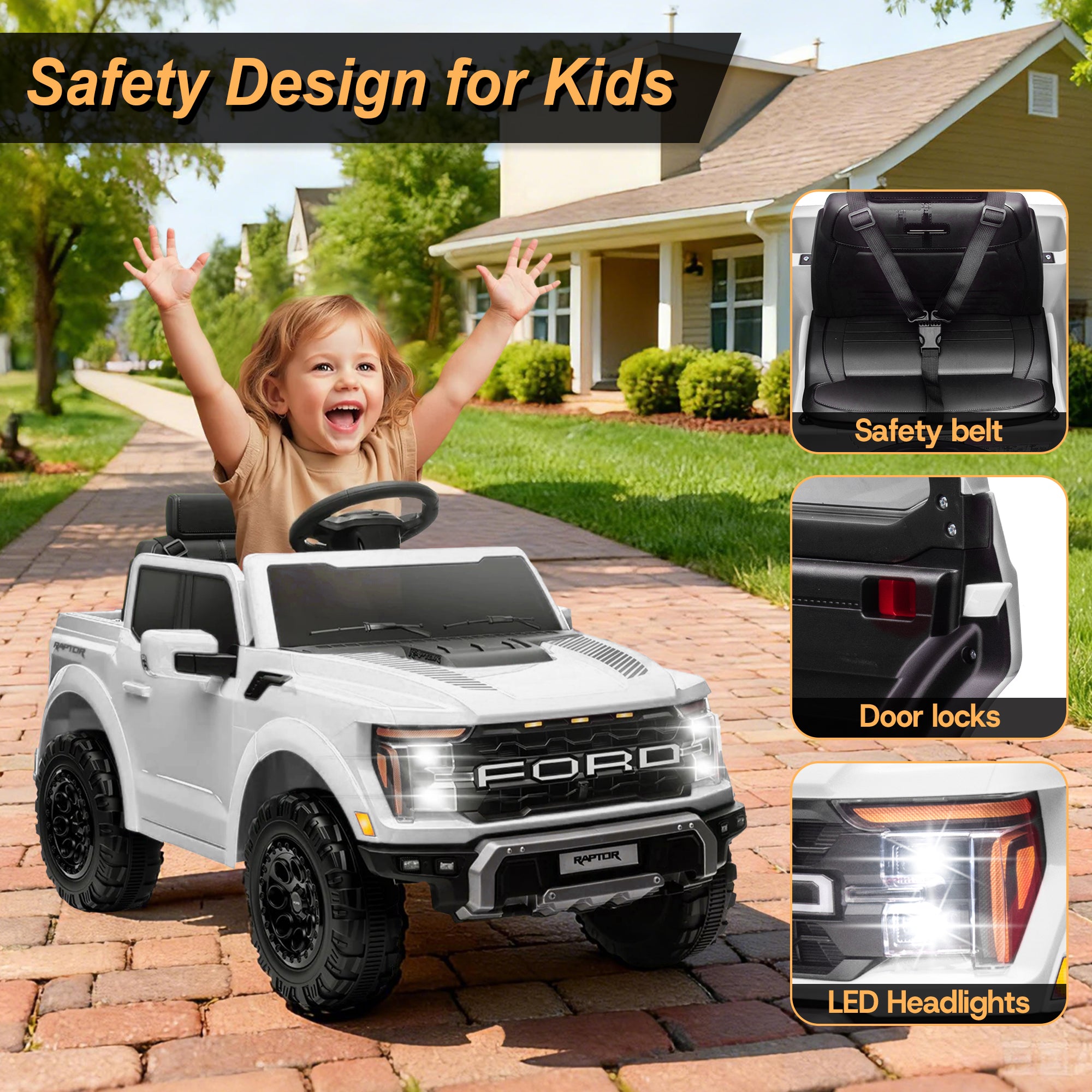iYofe Ford Ride on Cars, 12V Ford F150 Raptor Powered Ride on Toys with Remote Control, Electric Car for Kids with Bluetooth/FM/Trunk, 4 Wheelers Truck for Toddlers Boys Girls Ages 3-6
