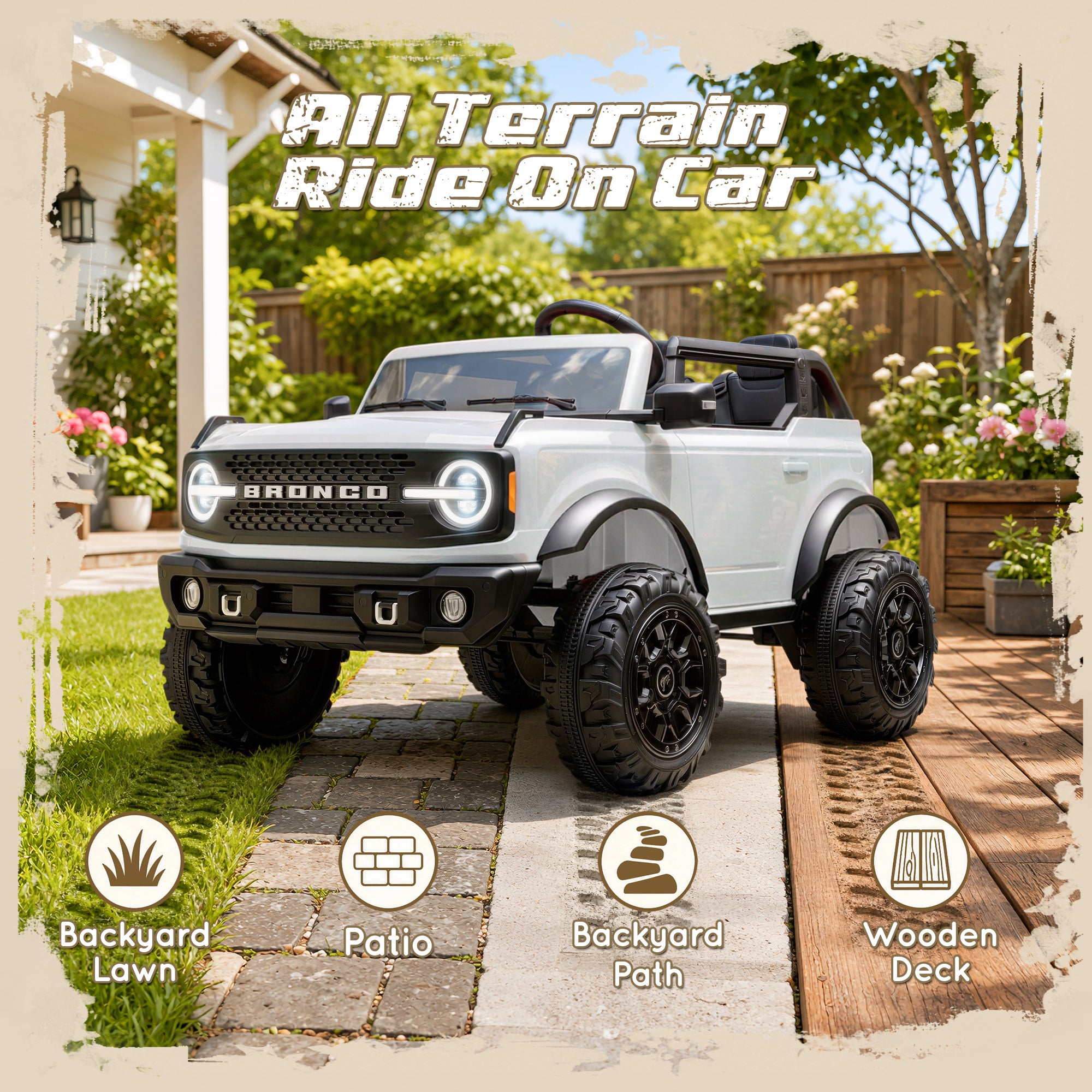 iYofe Ford Bronco Base 24V 2 Seater Ride On Car for Big Kids, Powered Ride On Toy with Parent Remote Control, Bluetooth Music, 4-Wheel Suspension, 3 Speeds, 24V Ride On for Kids Ages 3-8