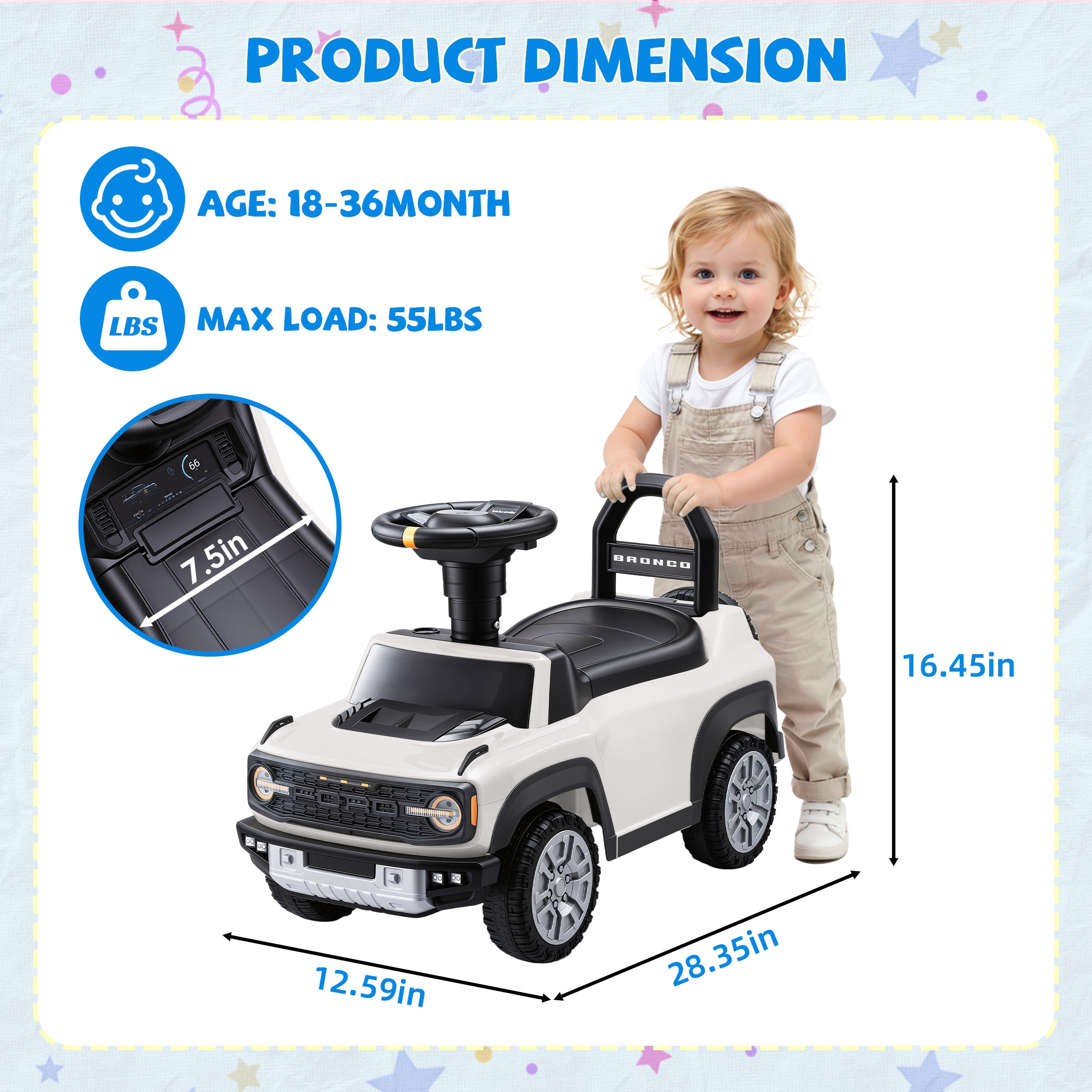 iYofe Ride On Car for Kids, Licensed Ford Bronco Raptor Kids Ride On with Horn, Music, Ride On Toys for Toddlers 18-36 Months
