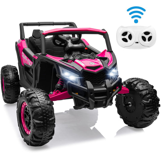 iYofe 24V Ride on Toys for Big Kids, Kids Ride on Car for Boys Girls 3-6, Powered Ride on UTV Electric Cars for Kids with Remote Control, Bluetooth Music, LED Lights, 4 Wheels Spring Suspension, Pink