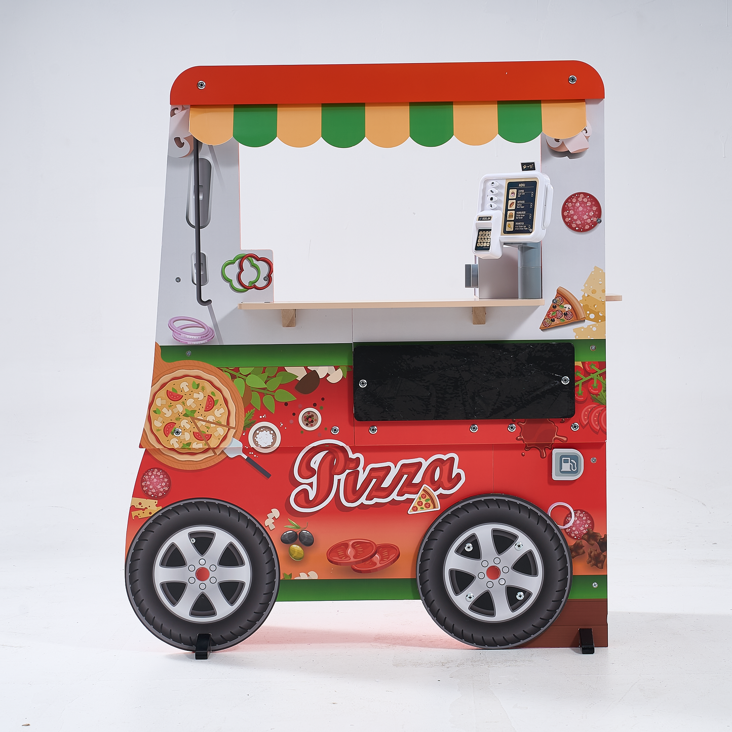 iYofe Wooden Pizza Food Truck Activity Center with Play Food, for Boys and Girls 3+
