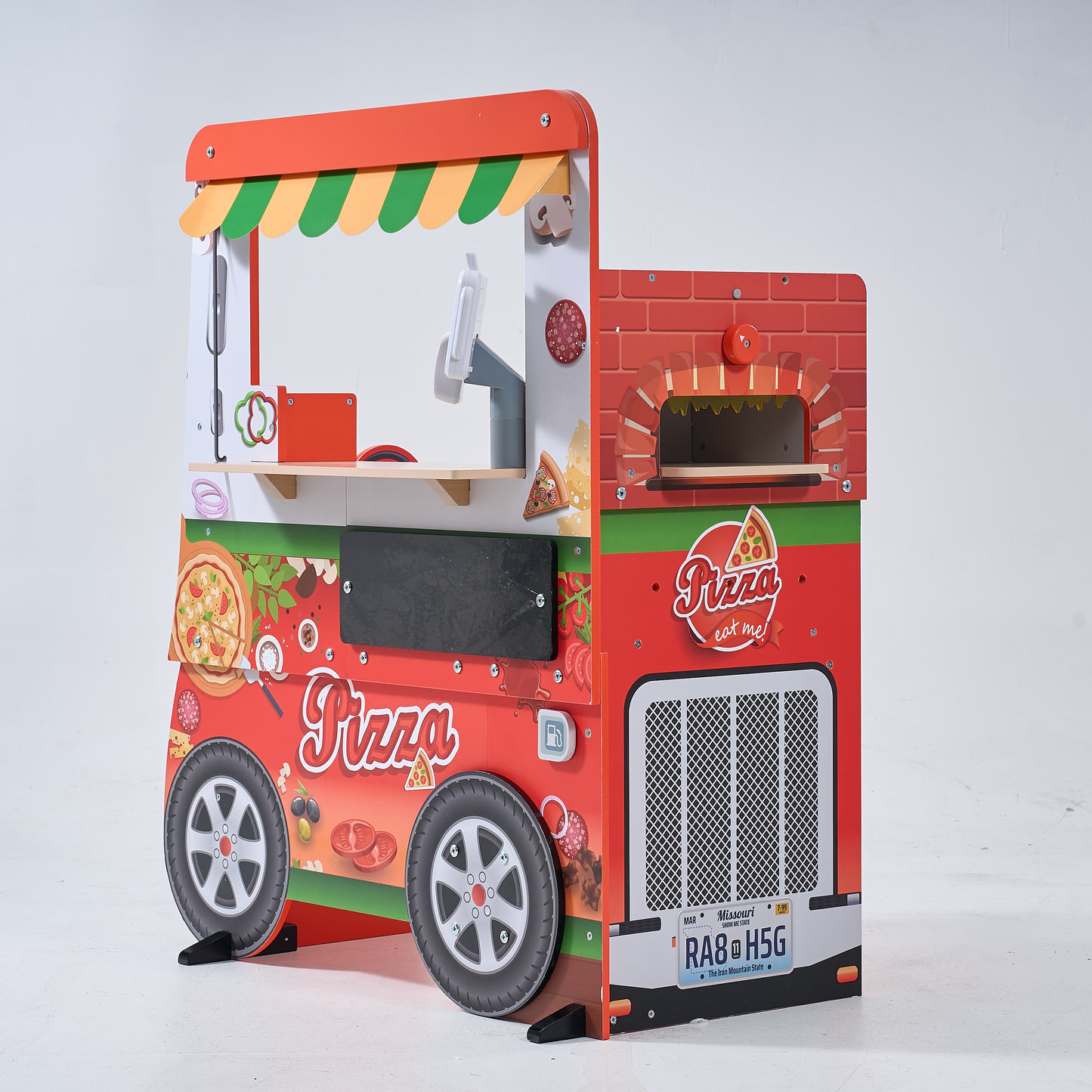 iYofe Wooden Pizza Food Truck Activity Center with Play Food, for Boys and Girls 3+