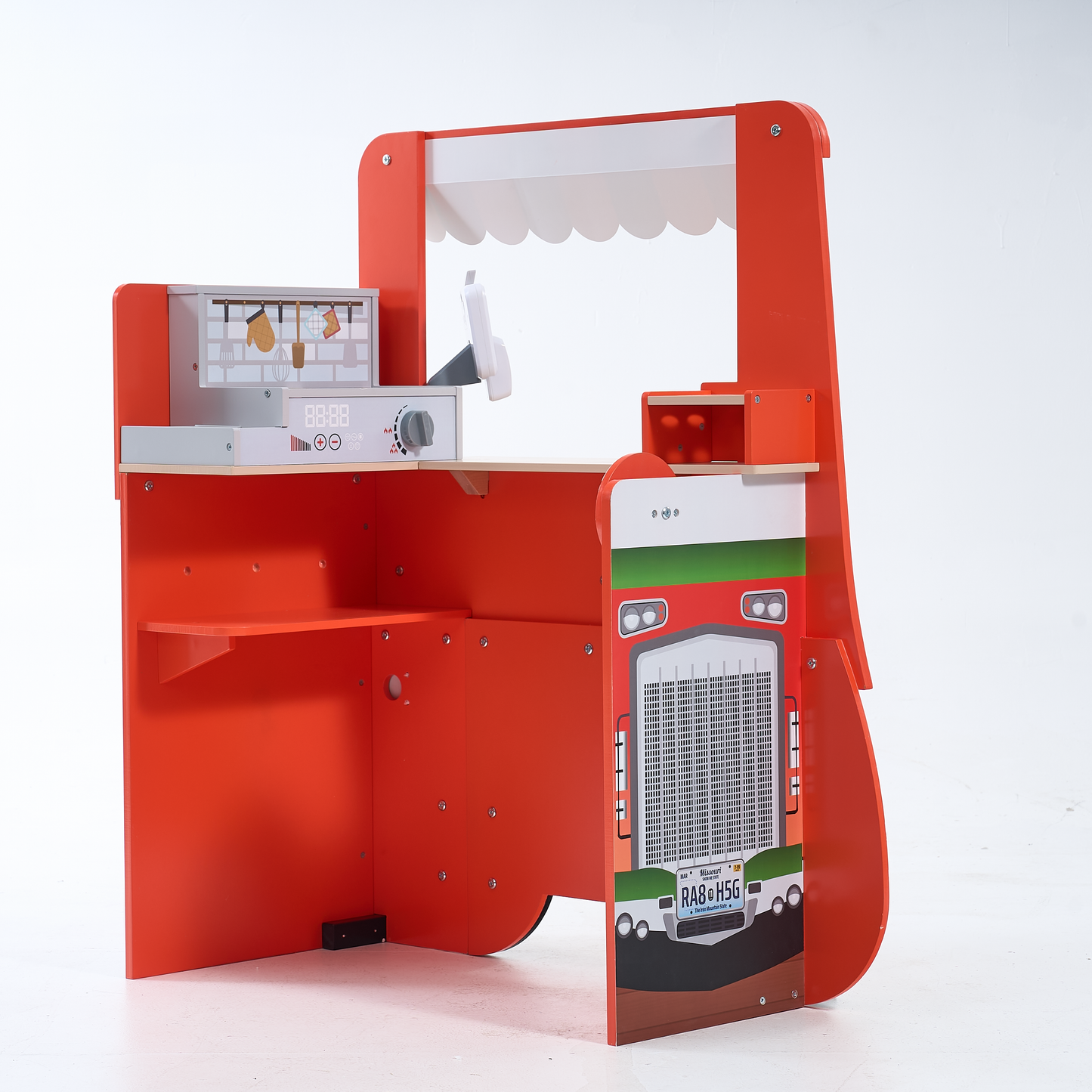 iYofe Wooden Pizza Food Truck Activity Center with Play Food, for Boys and Girls 3+