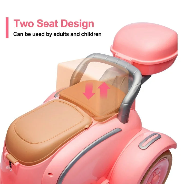 iYofe 12V Electric Motorcycle for Kids, 2 Seater Battery Power Ride on Toys with Slow Start, LED, Music, USB, 3 Wheel Electric Motorcycle for Boy Girl Birthday Gift, Pink