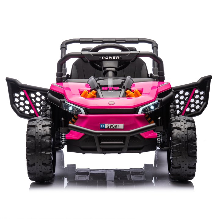 Ride on Toys Cars for Kids, 24V Battery Powered Ride on Truck UTV Car with Remote Control, Bluetooth, Music, LED, Safety Belts, 4 Wheel Suspension Electric Car for Kids Toddler 3-6, Pink