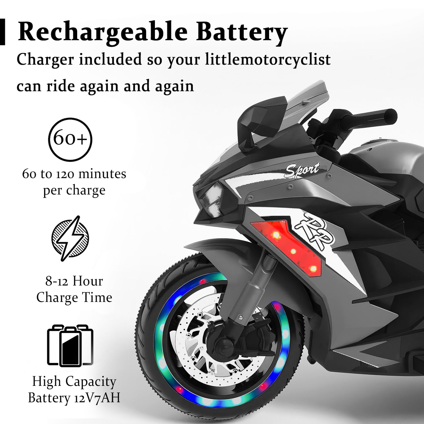 12V Ride on Motorcycle, Kids Electric Motorcycle with USB/MP3, Motorized Motorcycle Ride on Toy for Kids Toddler Boys Girls Aged 3-5, 3 Wheelers
