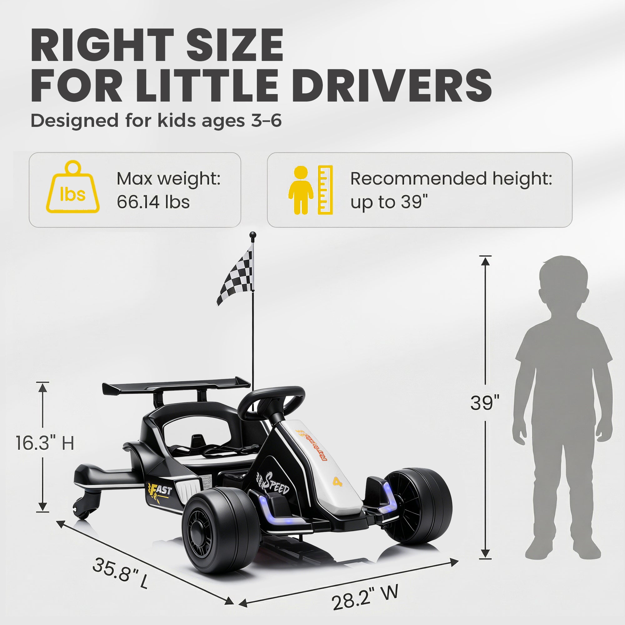 iYofe 12V Ride on Car for Kids, 360° Spin Drift Racing Go Kart with Powered PU Glowing Wheels, Water Spray Effect, Parent Remote Control, Electric Ride On Toys for Boys Girls Age 3-8