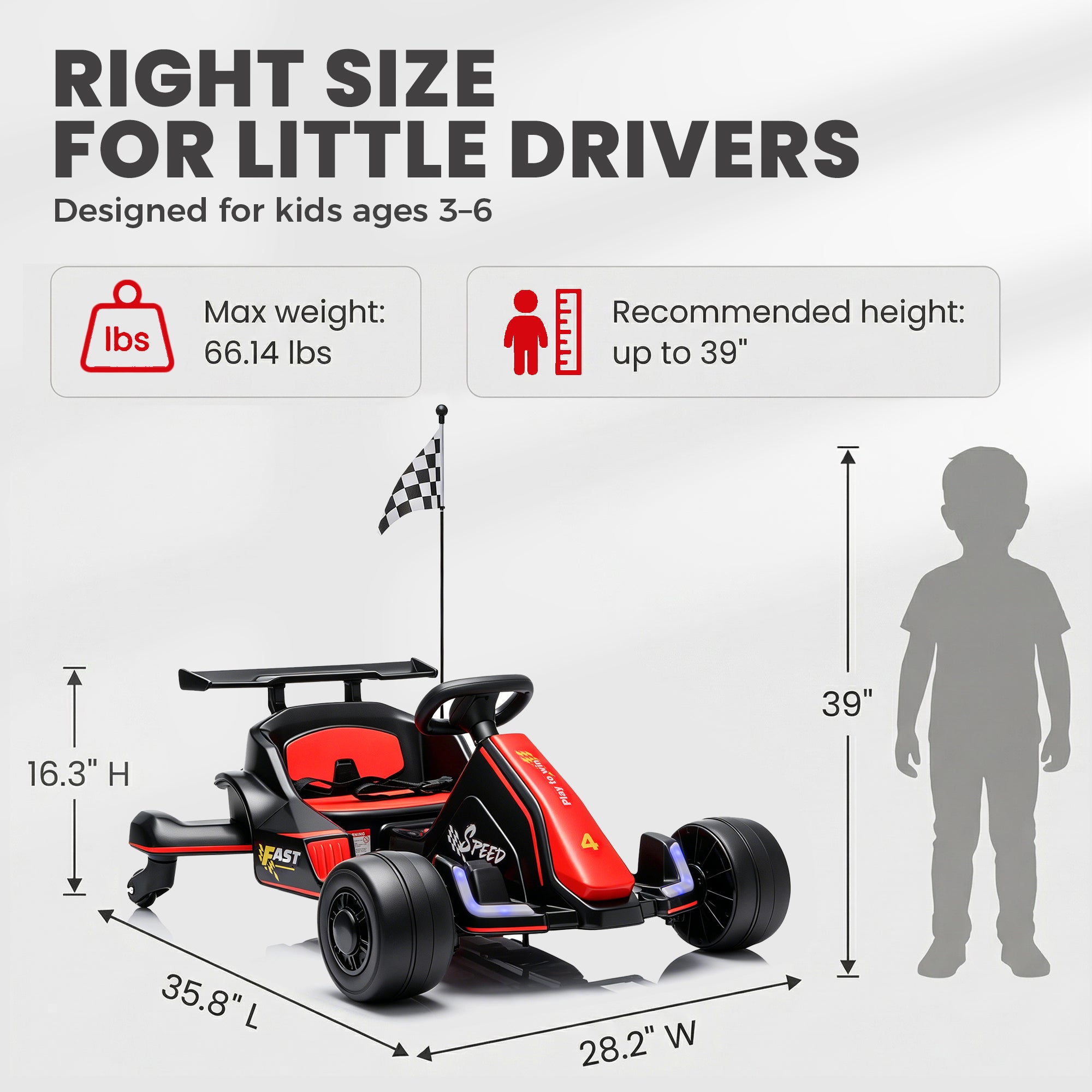 iYofe 12V Ride on Car for Kids, 360° Spin Drift Racing Go Kart with Powered PU Glowing Wheels, Water Spray Effect, Parent Remote Control, Electric Ride On Toys for Boys Girls Age 3-8
