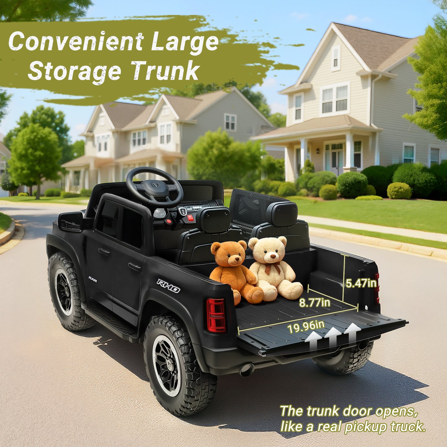 Ram Ride on Car Toys 2 Seater, 24V Ram 1500 Battery Powered Ride on Toy Truck with Remote Control, Electric Car for Kids Girls 3-8 w/ Bluetooth, Rear Storage Trunk, Safety Belt, 4 Wheelers