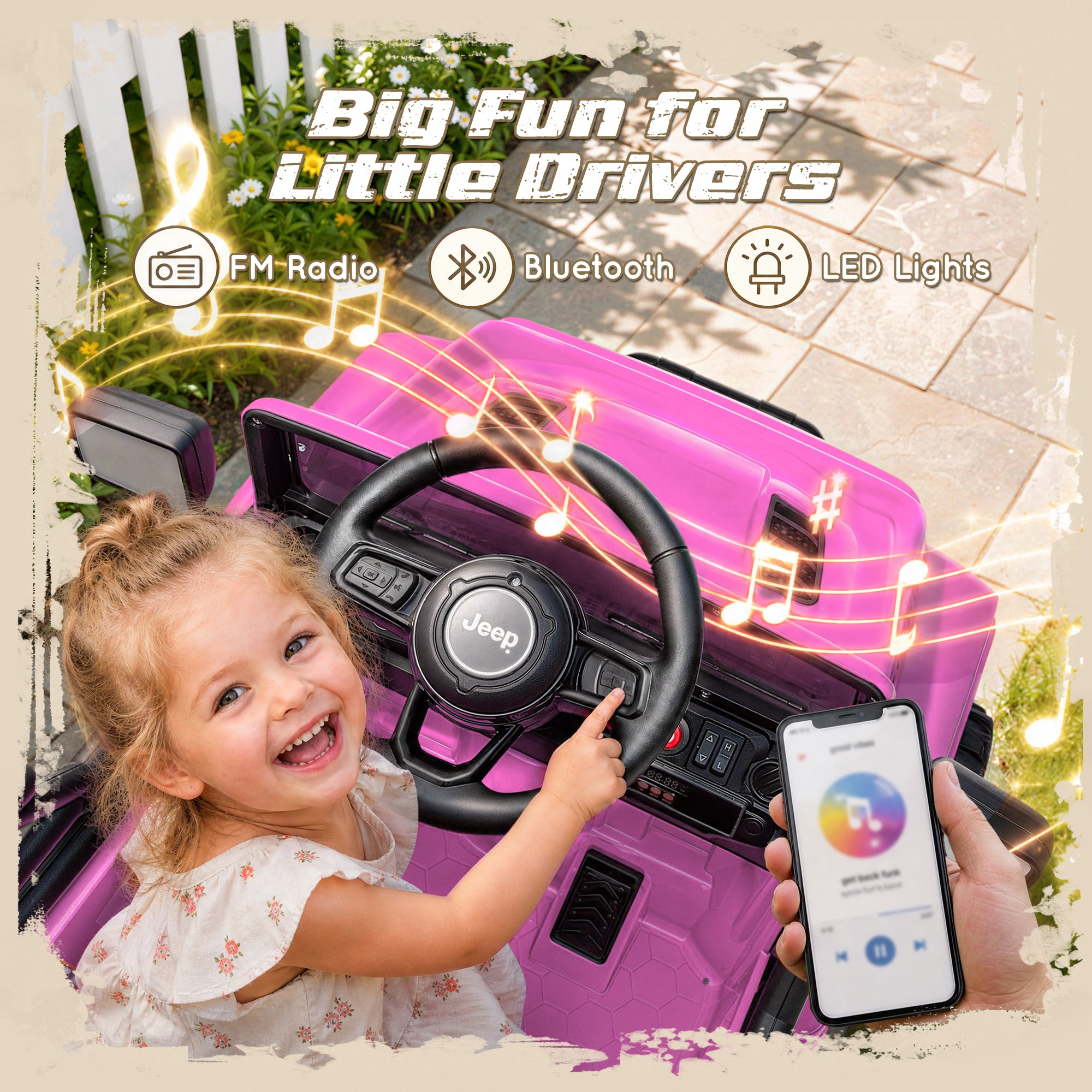 iYofe 12V Ride On Cars for Kids, Licensed Jeep Rubicon Powered Electric Car w/Dual Wheels Suspension, Parent Remote Control, Lights, Music, Ride On Toys for Boys Girls Age 3+, Pink