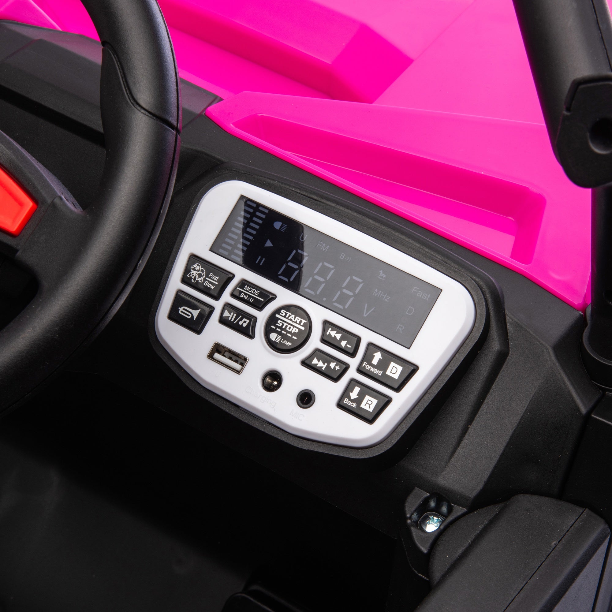 24V Powered Ride on UTV, iYofe Electric Ride on Cars with Remote Control, Bluetooth, Music, LED Lights, Portable Handle, 4 Wheels Suspension, Kids Ride on Toys for Boys Girls Ages 3-6, Pink