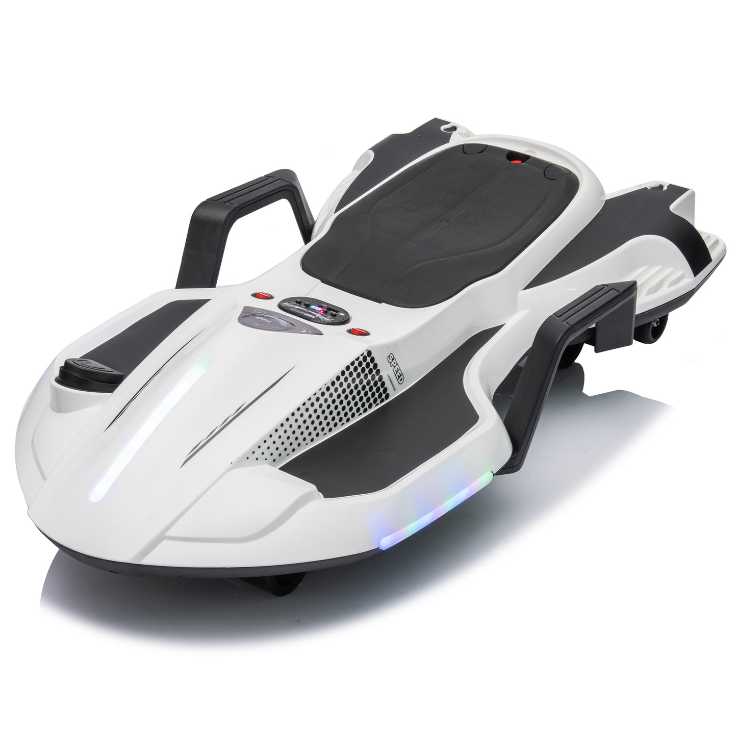 iYofe 24V Drift Cart 200W Kids' Electric Vehicles Child Ride On Toys for Age 6+ Boys and Girls with Helmet Knee Pads, Spray Function, Gravity Steering, Colorful Light, Music, Blue