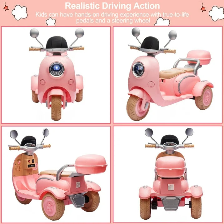 iYofe 12V Electric Motorcycle for Kids, 2 Seater Battery Power Ride on Toys with Slow Start, LED, Music, USB, 3 Wheel Electric Motorcycle for Boy Girl Birthday Gift, Pink
