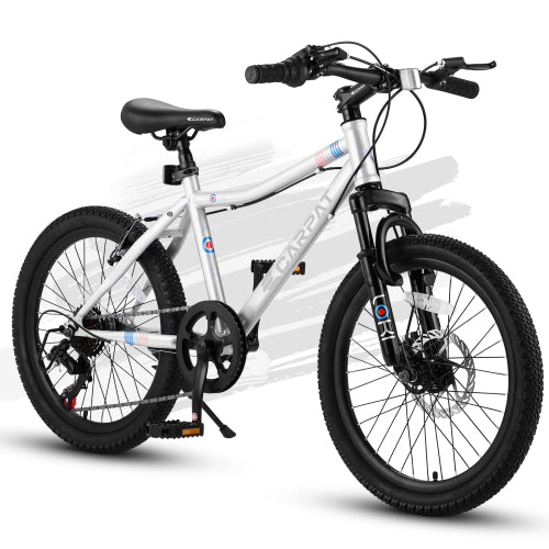 20 Inch Kids' Bike, Boys Girls Mountain Bike Ages 8-12, 7 Speed Teenager Children Kids' Bicycles, Front Suspension Disc Brake Rear V-Brake, High Steel Frame,Blue