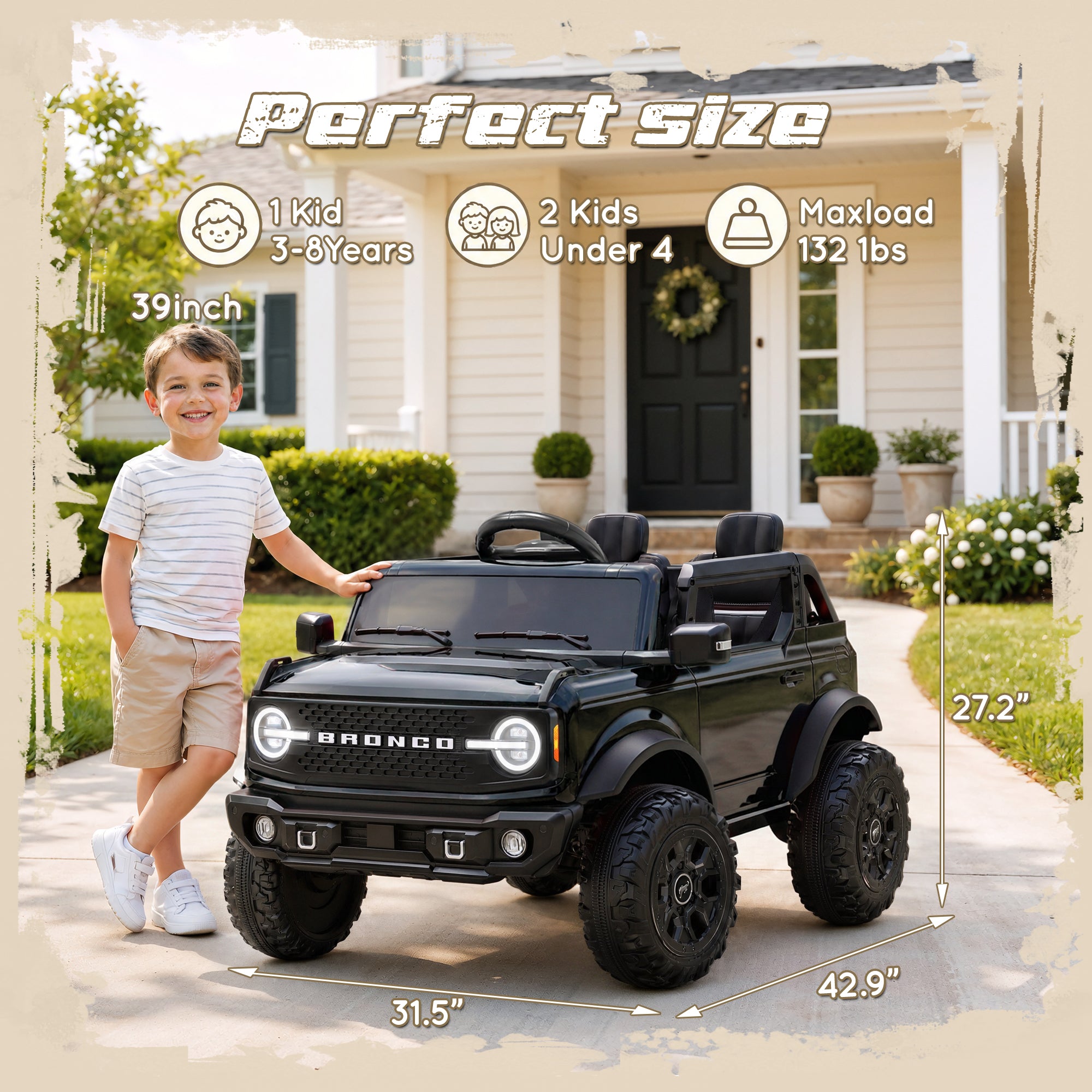 iYofe Ford Bronco Base 24V 2 Seater Ride On Car for Big Kids, Powered Ride On Toy with Parent Remote Control, Bluetooth Music, 4-Wheel Suspension, 3 Speeds, 24V Ride On for Kids Ages 3-8