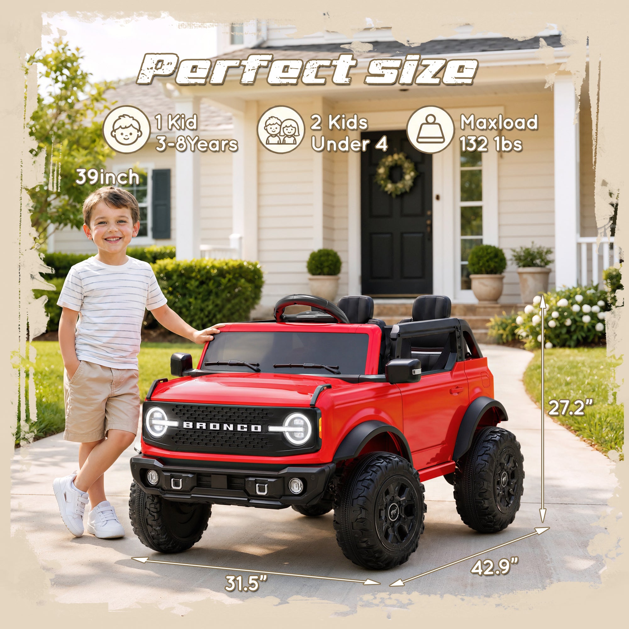 iYofe Ford Bronco Base 24V 2 Seater Ride On Car for Big Kids, Powered Ride On Toy with Parent Remote Control, Bluetooth Music, 4-Wheel Suspension, 3 Speeds, 24V Ride On for Kids Ages 3-8