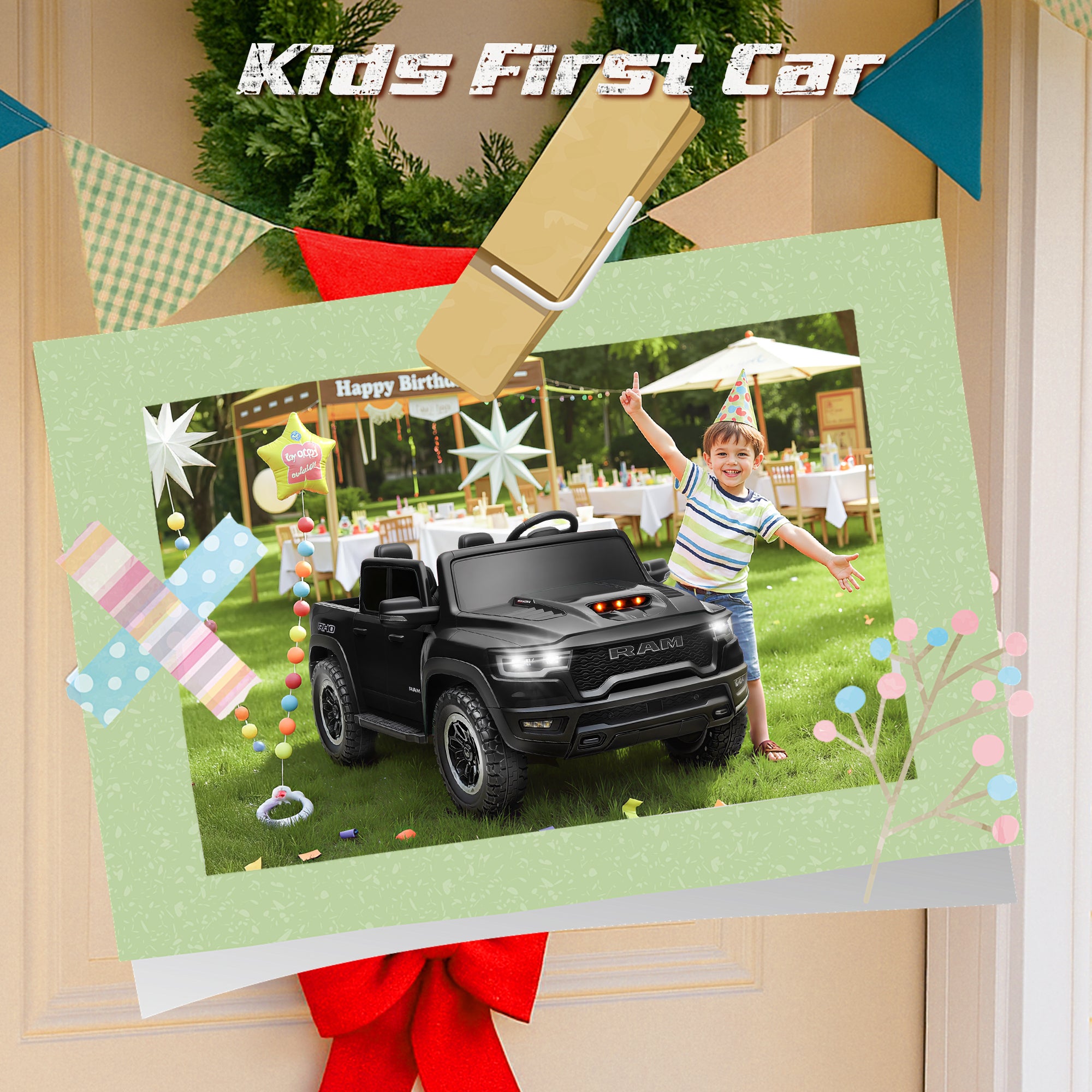 iYofe Ram 24V Ride on Car 2 Seater, Ram 1500 RHO Battery Powered Electric Car Truck with 4 Wheels, Ride on Toy with Remote Control for Big Kids Toddlers 3-8 Boys Girls, Bluetooth & Trunk