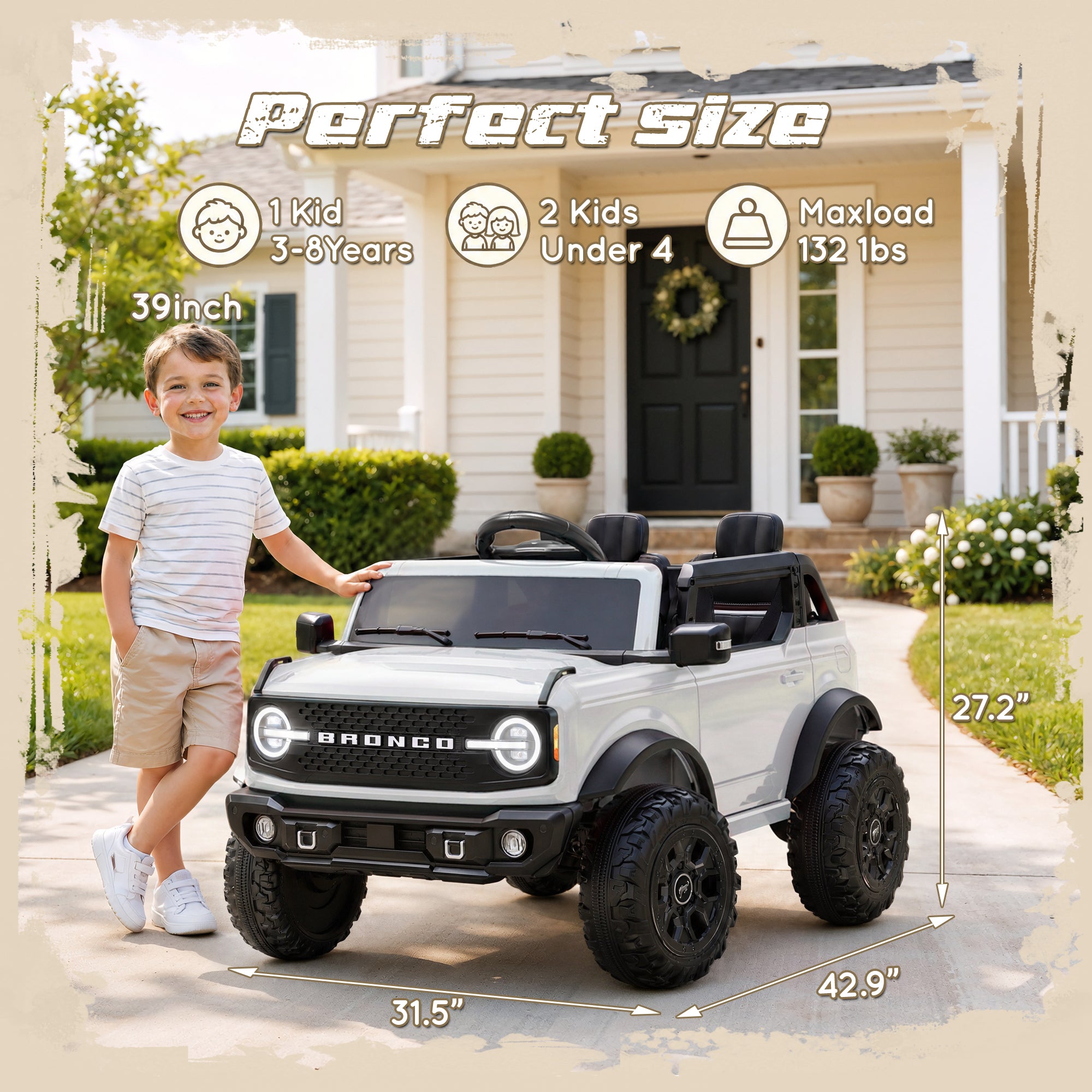 iYofe Ford Bronco Base 24V 2 Seater Ride On Car for Big Kids, Powered Ride On Toy with Parent Remote Control, Bluetooth Music, 4-Wheel Suspension, 3 Speeds, 24V Ride On for Kids Ages 3-8