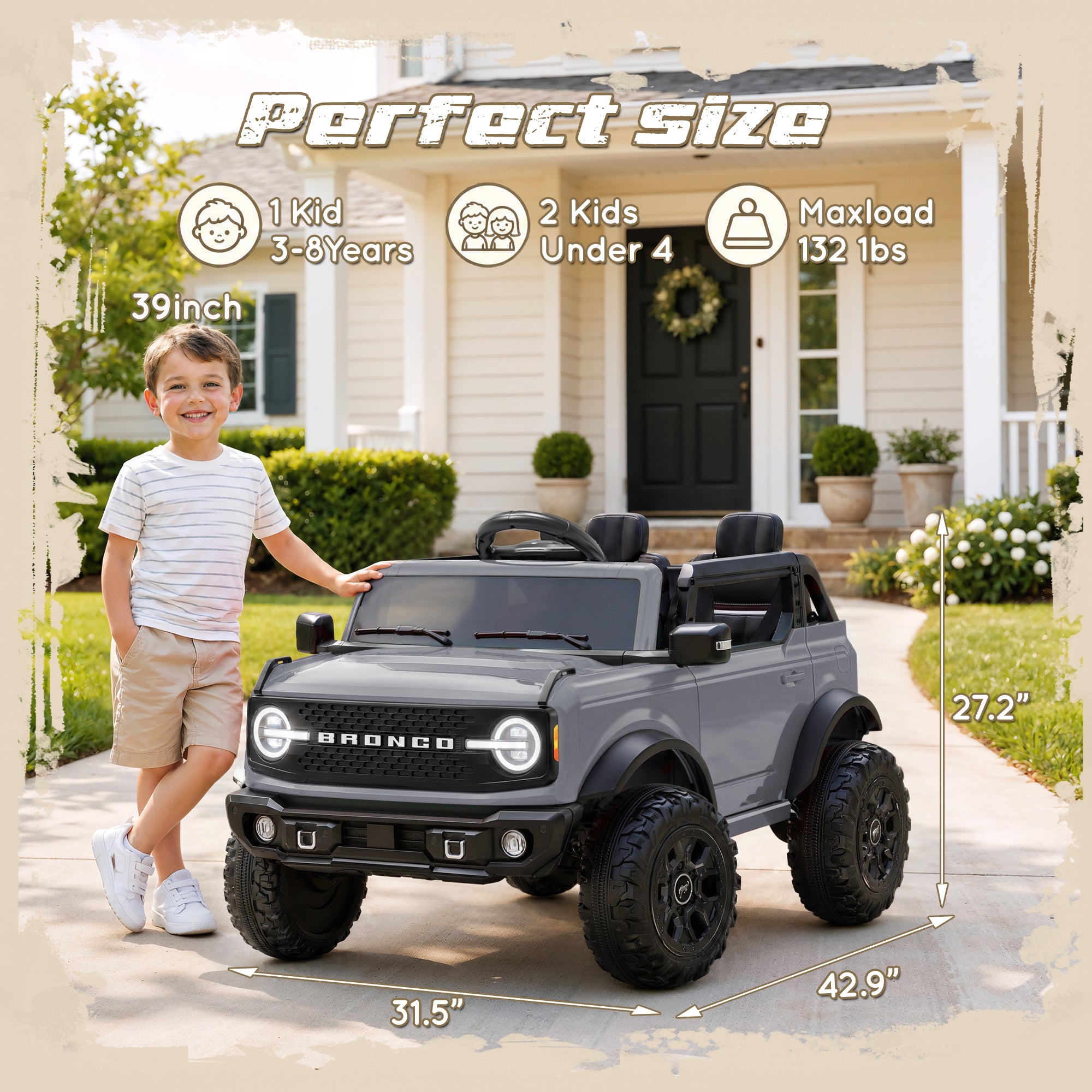 iYofe Ford Bronco Base 24V 2 Seater Ride On Car for Big Kids, Powered Ride On Toy with Parent Remote Control, Bluetooth Music, 4-Wheel Suspension, 3 Speeds, 24V Ride On for Kids Ages 3-8