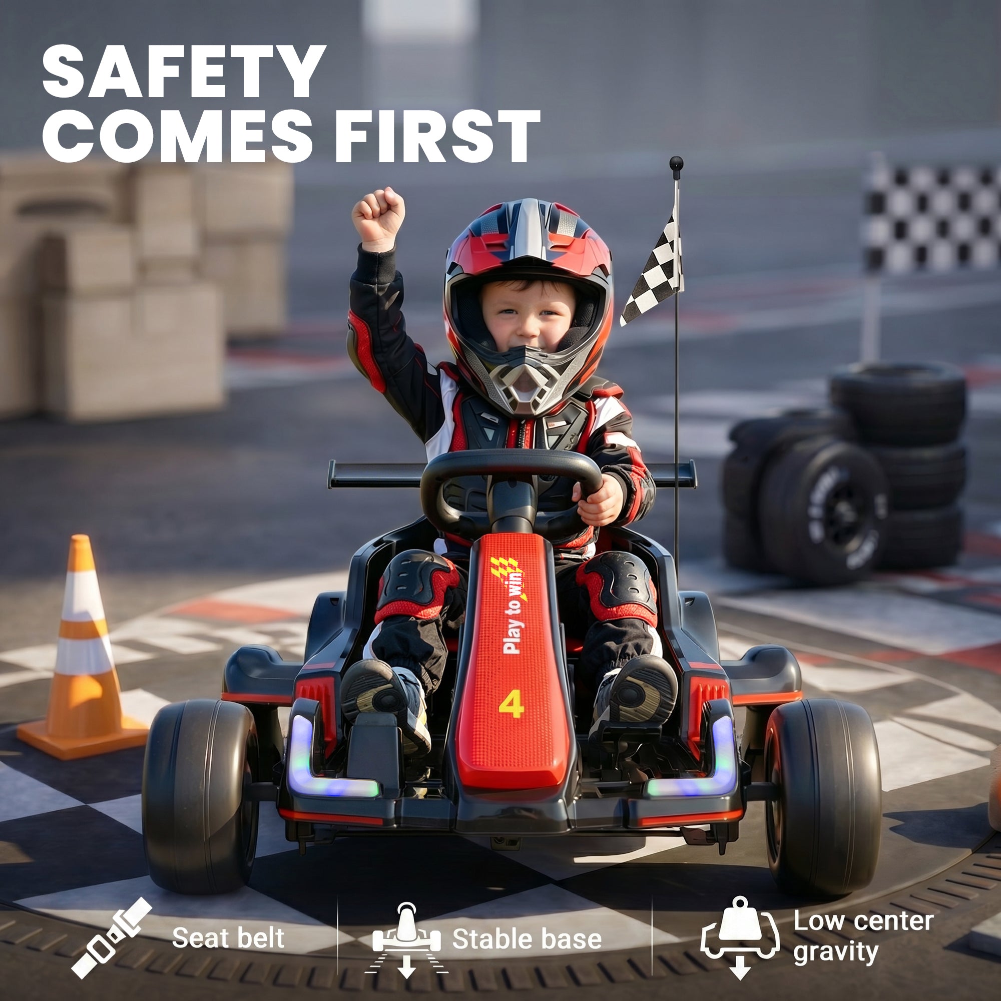iYofe 12V Ride on Car for Kids, 360° Spin Drift Racing Go Kart with Powered PU Glowing Wheels, Water Spray Effect, Parent Remote Control, Electric Ride On Toys for Boys Girls Age 3-8