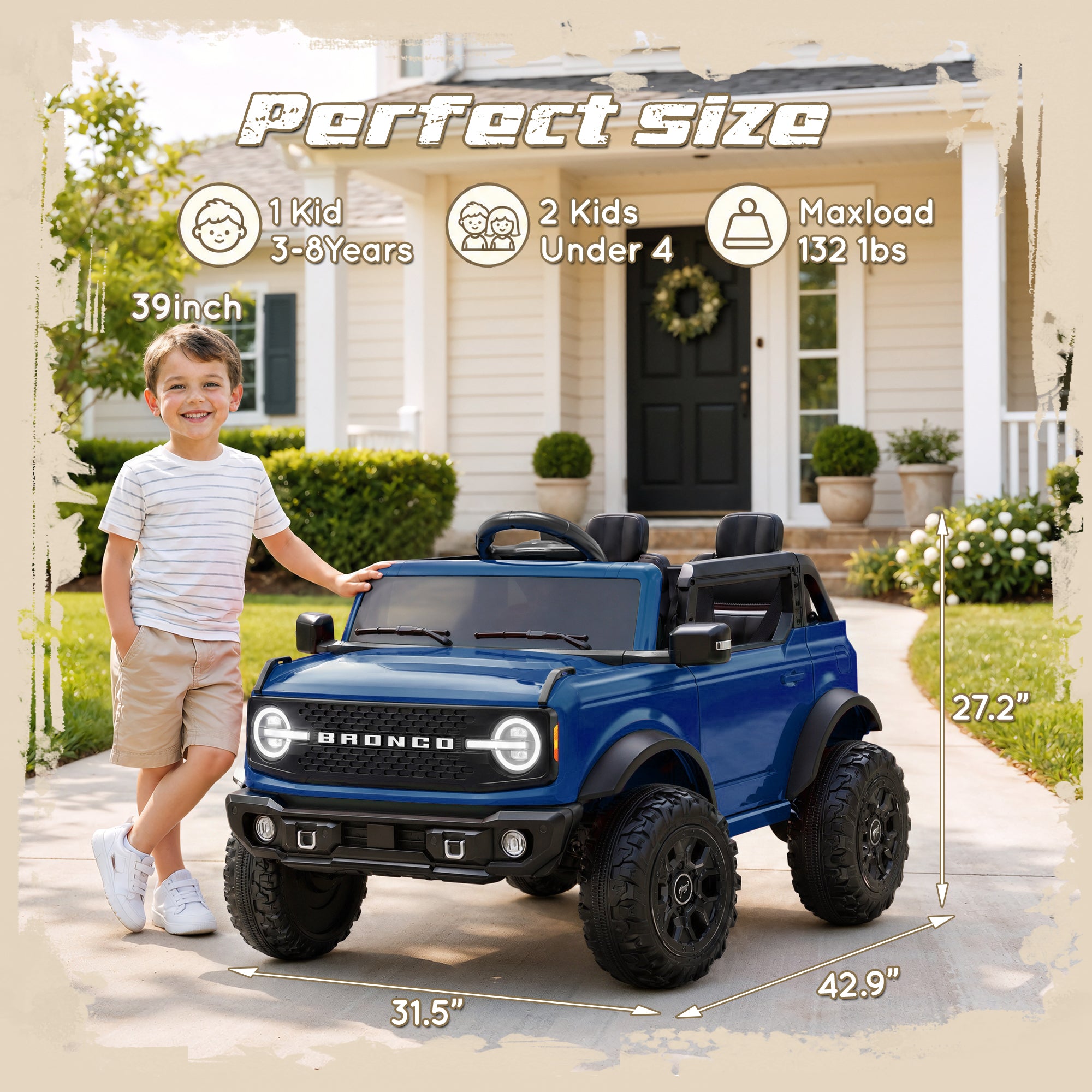iYofe Ford Bronco Base 24V 2 Seater Ride On Car for Big Kids, Powered Ride On Toy with Parent Remote Control, Bluetooth Music, 4-Wheel Suspension, 3 Speeds, 24V Ride On for Kids Ages 3-8