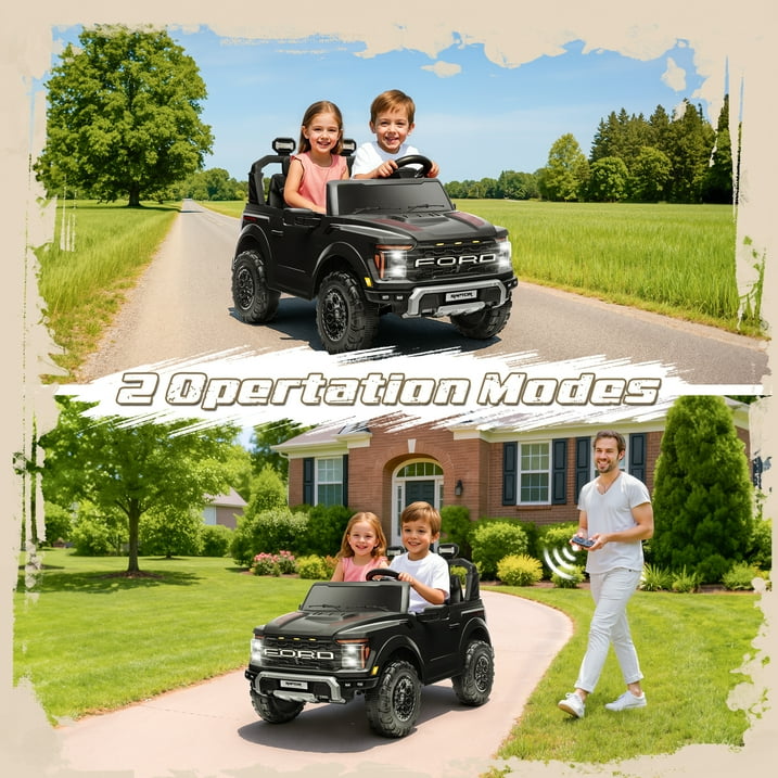24V Ride on Toys for Big Kids, Ford F150 Raptor Battery Powered 2 Seater Ride on Cars with Remote Control, Electric Car Truck w/4 Wheelers/Bluetooth & Lights for Kids Girls Boys Ages 4-8, Black