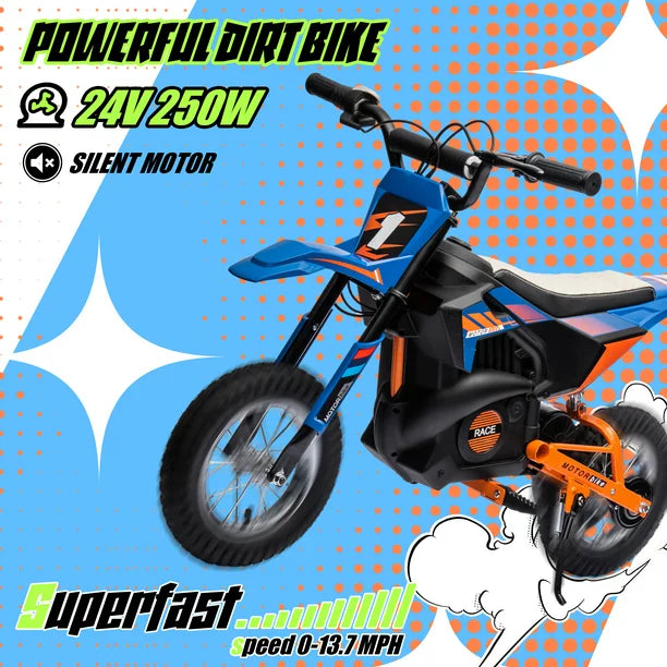 iYofe 24V Electric Dirt Bike, 250W Electric Motorcycle Ride On Toys, Battery Powered Motorcycle Electric Car, Up to 13.7 MPH for Kids Ages 13+ Blue
