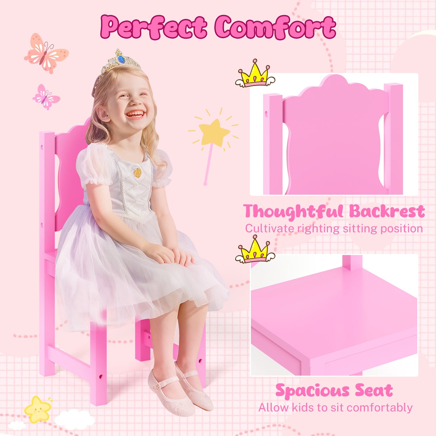 Girls Vanity Set with Mirror and Stool, Wood 2 in 1 Princess Kids Vanity Sets for Girls 3-9 Years Old, Kids Makeup Vanity Table Set with Detachable Top, Storage Cabinet, Pink