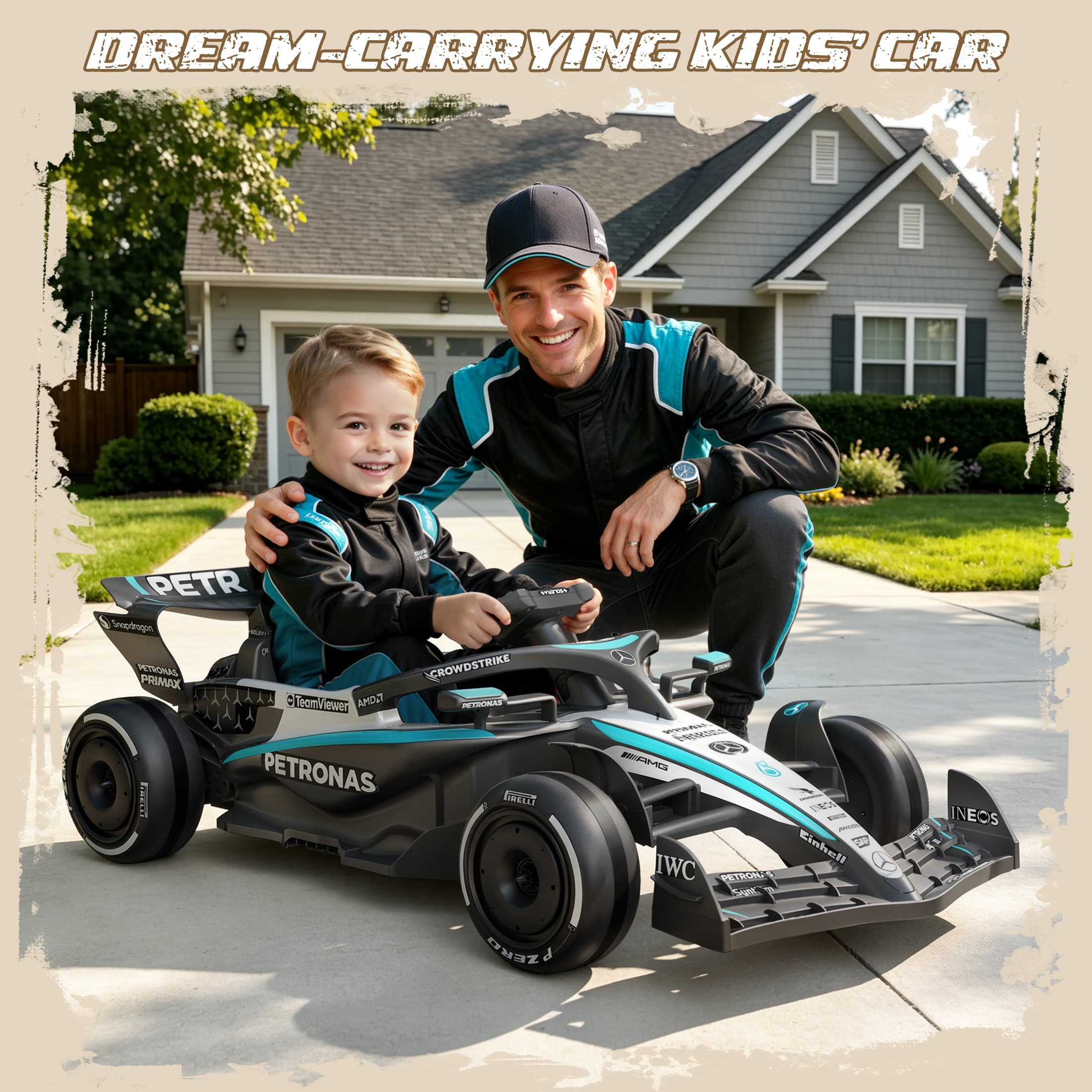 Mercedes-Benz F1 W16 Electric Go Kart, 12V Go Kart for Kids with Remote Control, Soft Start & Soft Stop, Built-in Music, Bluetooth, Ride on Toys for Kids 4-8