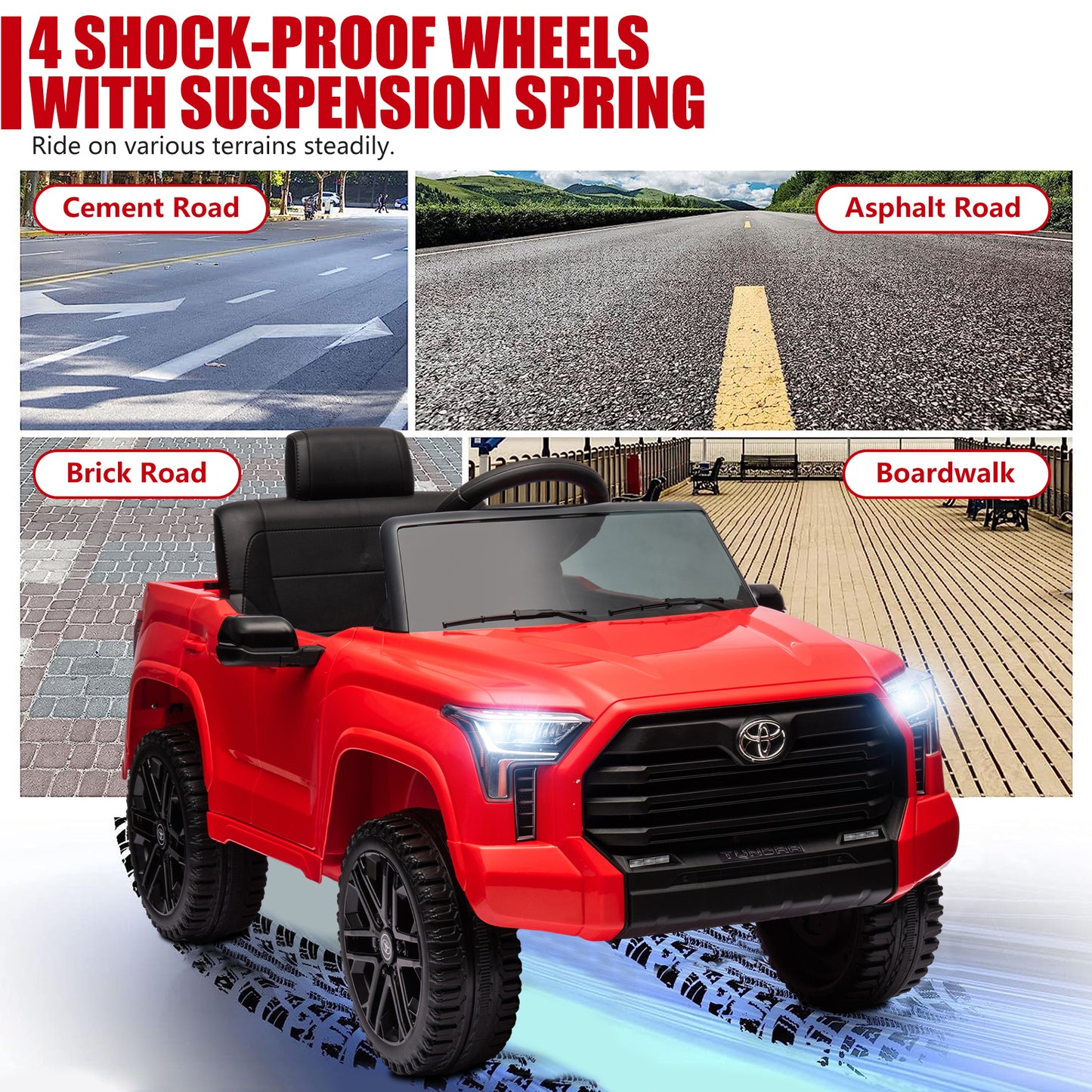 Toyota Tundra Pickup 12V 4.5A Ride On Cars with Remote Control, Battery Powered Ride On Toys for Kids, Kids Electric Vehicles with Bluetooth Music, USB, Electric Cars for Kids Boys Girls Gifts, Red