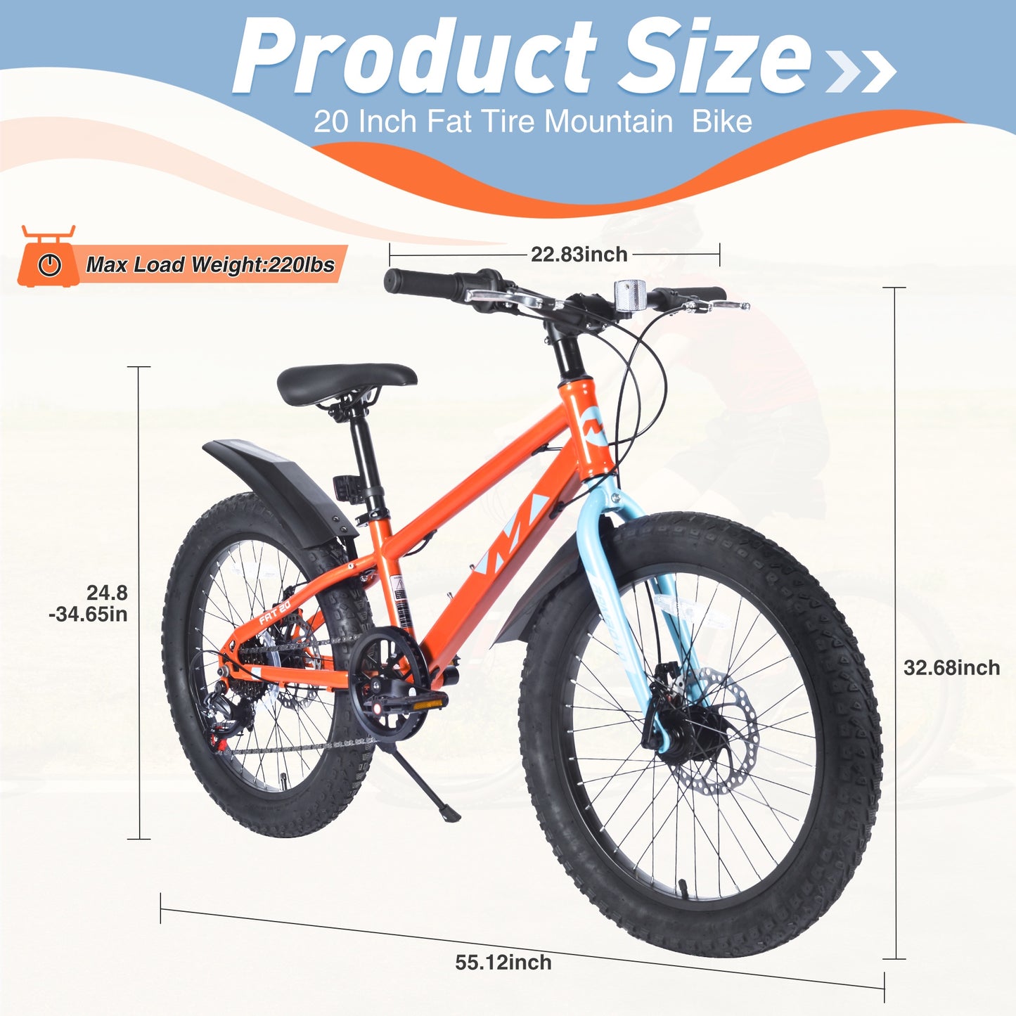 20" Kids Mountain Bikes for Boys Girls, 7 Speed Fat Tire Mountain Bicycle w/ Disc Brakes, Bike for kids Ages 5-12 Years Old, City Bikes Street Suit for Rider Height 44"-56", 85% assembled (Orange)
