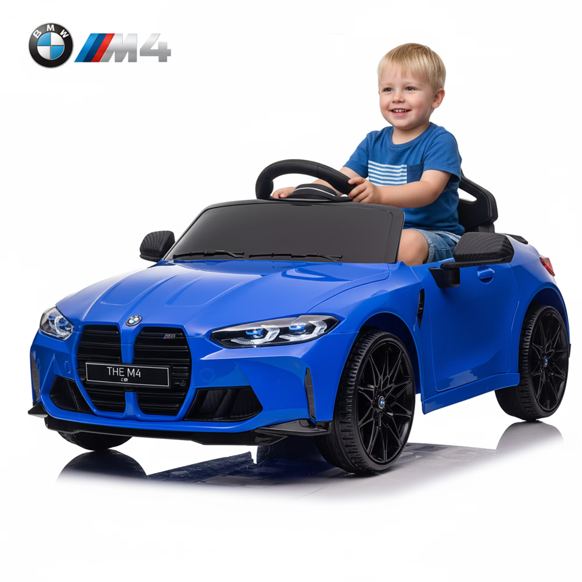 BMW M4 24V Kids Ride On Toy Car with Parents Remote, Electric Car with USB/MP3, Bluetooth, LED Light, Toddler Car with A Handle with Wheels and A Pull, Easy to Carry, Gift for Boys Girls 3-6