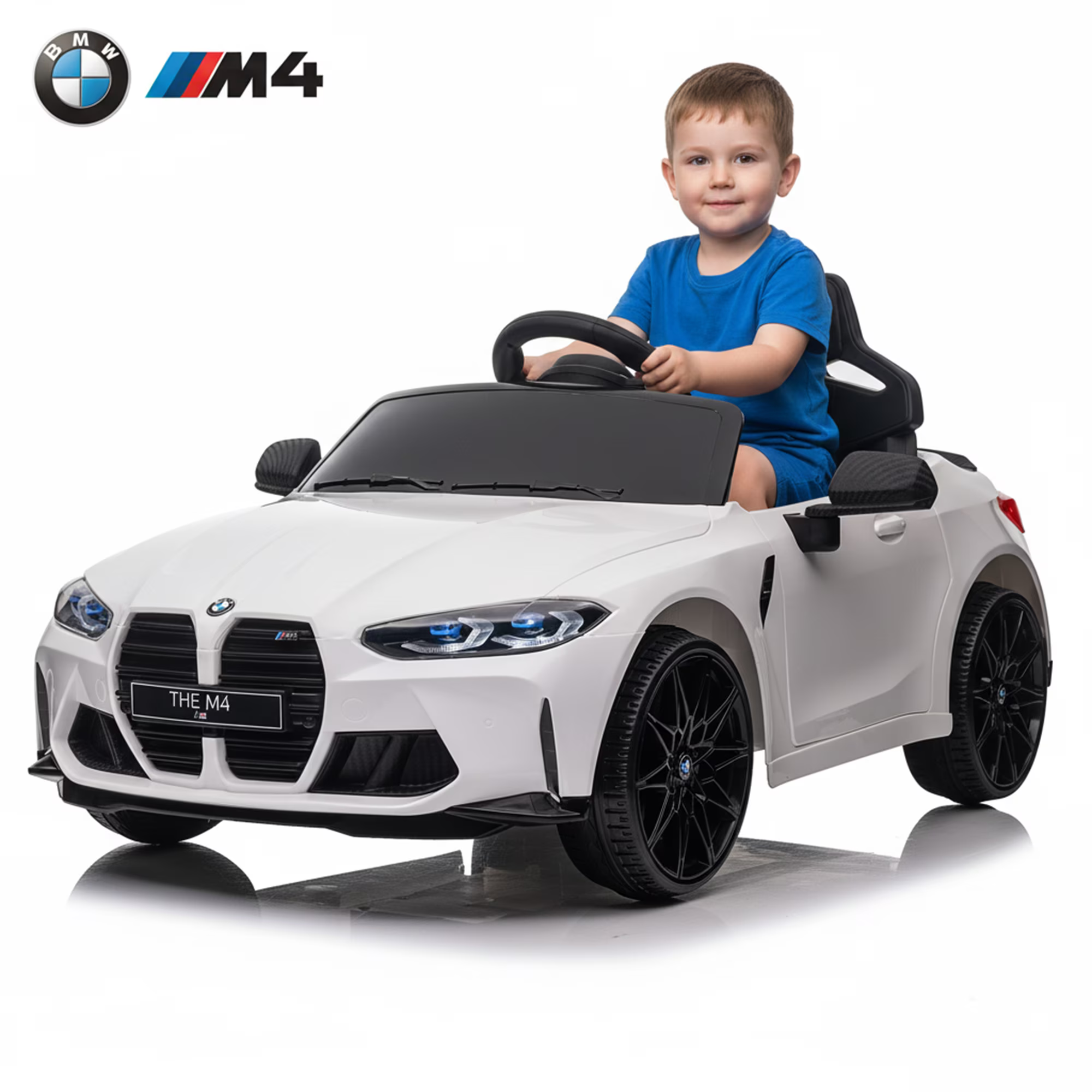 BMW M4 24V Kids Ride On Toy Car with Parents Remote, Electric Car with USB/MP3, Bluetooth, LED Light, Toddler Car with A Handle with Wheels and A Pull, Easy to Carry, Gift for Boys Girls 3-6