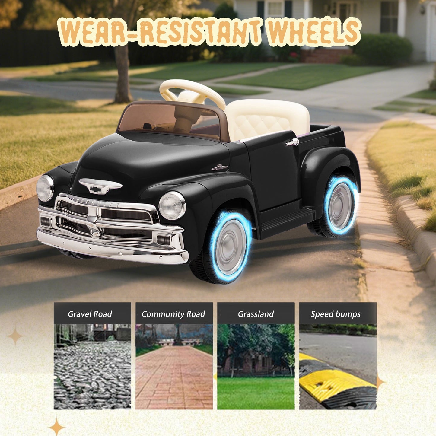 12V Ride on Toys, Licensed Chevrolet 3100 Powered Ride on Cars with Remote Control, Bluetooth, Music, USB Ports, LED Lights, 4 Wheels Suspension, Electric Car for Kids Boys Girls Ages 3-6, Black