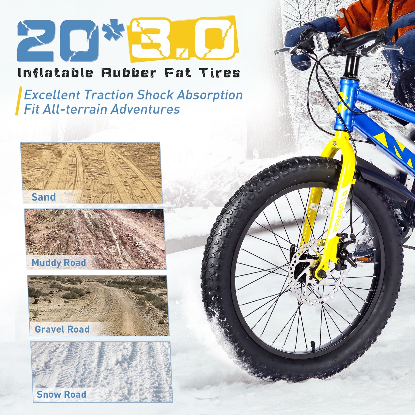 20 inch Kids Mountain Bikes for Boys Girls, 7 Speed Fat Tire Mountain Bicycle w/ Disc Brakes, Bike for kids Ages 5-12 Years Old, City Bikes Street Suit for Rider Height 44"-56", 85% assembled (Blue)