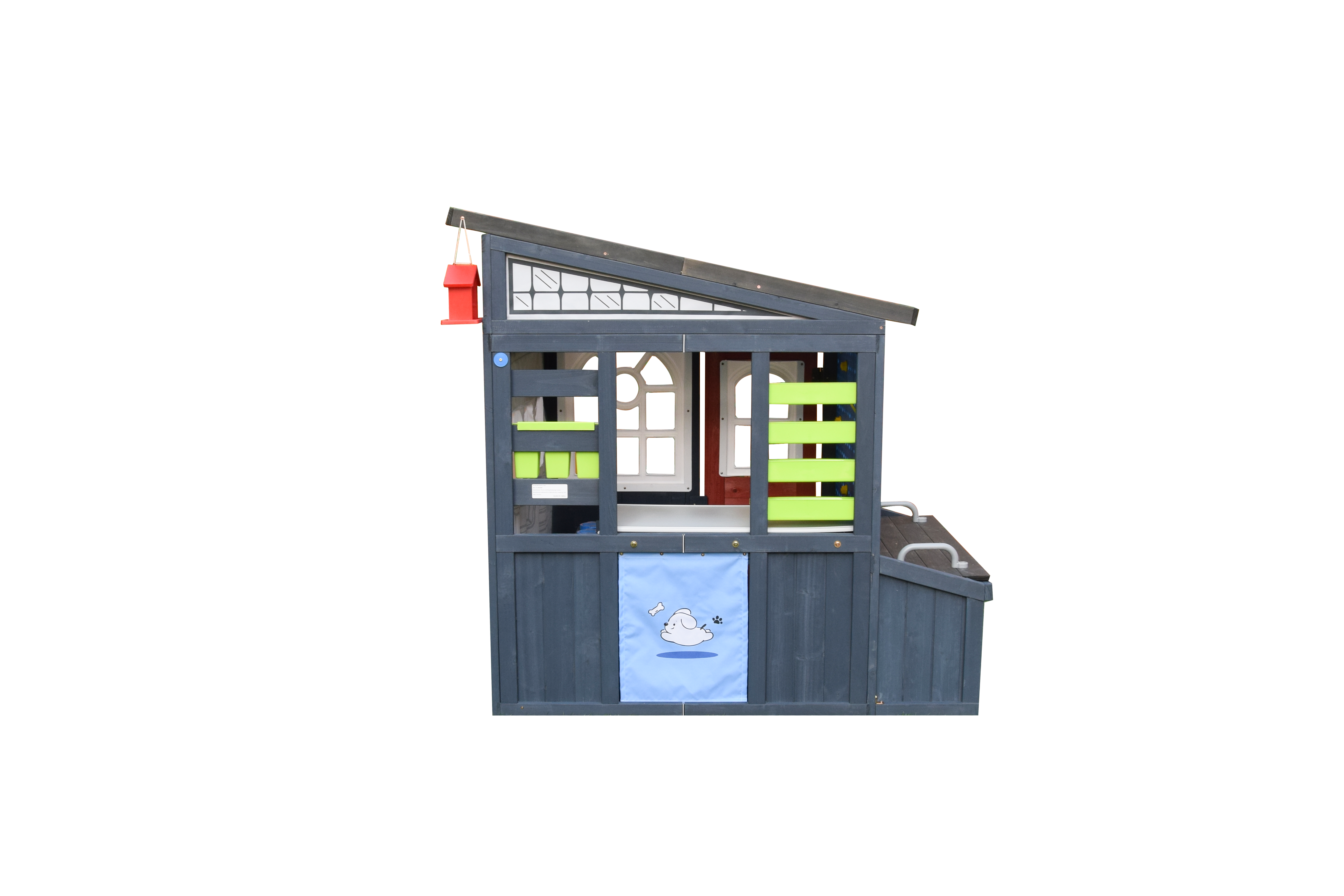 iYofe Tool Shed Playhouse for Kids, Wooden Play House with Workbench & Accessories, Kids Outdoor Play Toys for Backyard