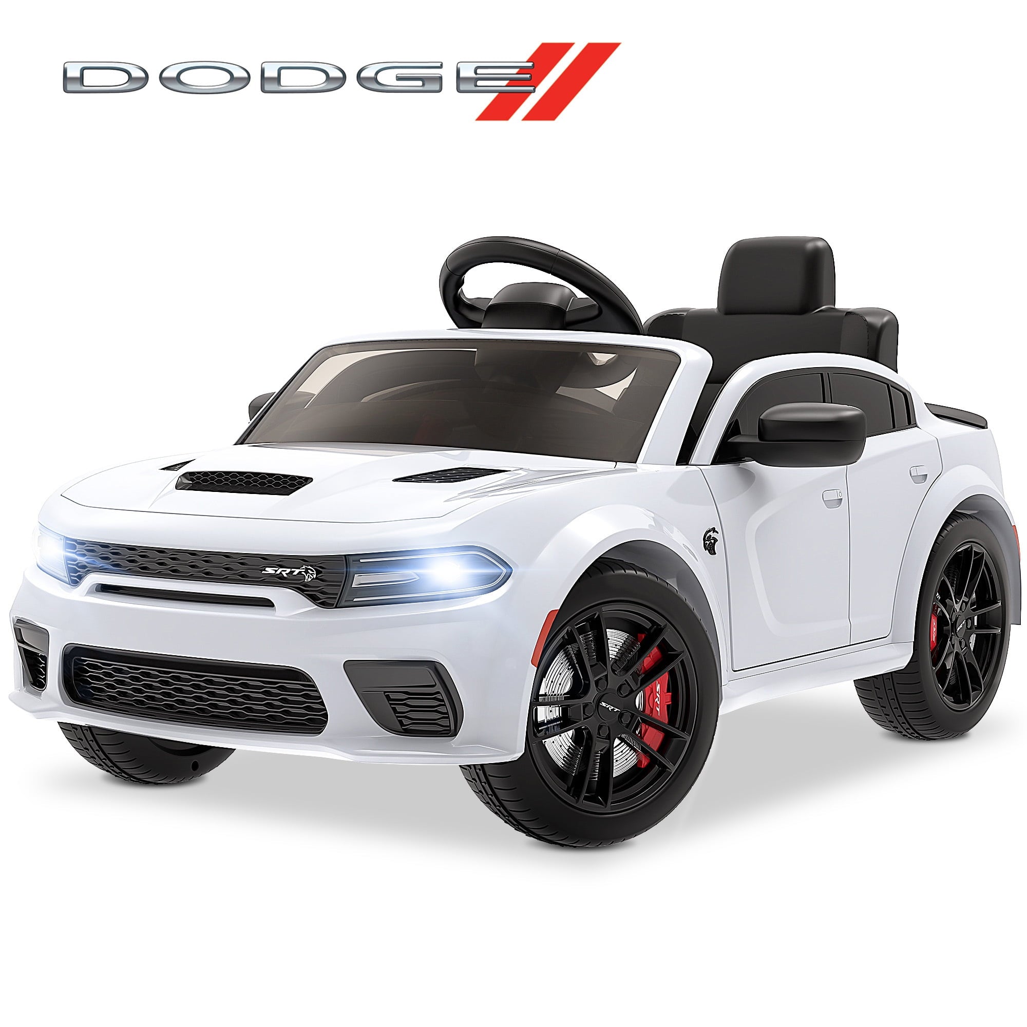 Dodge Electric Ride on Cars for Kids, 12V Licensed Dodge Charger Srt Hellcat Powered Ride on Toys with Parent Remote Control, Electric Car for Girls 3-5 w/Music Player/LED Lights/Safety Belt