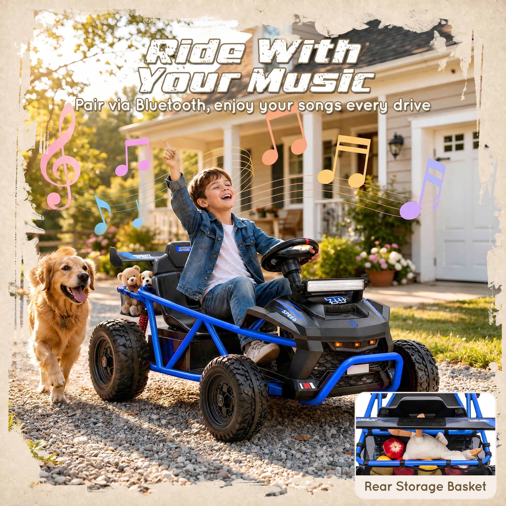iYofe 36V Electric Ride on Car for Big Kids, Powered Ride on Vehicle for Boys Girls Ages 6+, Kids Electric Car with Bluetooth, Music, Rear Wheel Spring Suspension, Blue