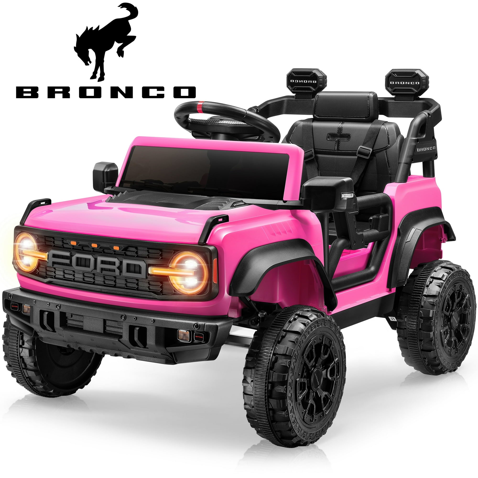 Ford Ride on Toy Cars, 12V Ford Bronco Raptor Powered Ride on Truck with Remote Control, Electric Car for Kids Girls 3-5 Gift with Bluetooth, Bright LED Headlight, Safety Belt, 4 Wheelers