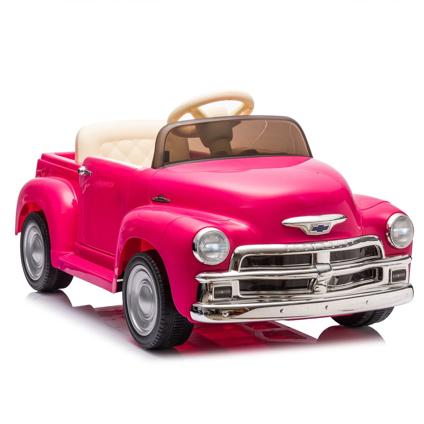 12V Ride on Toys, Licensed Chevrolet 3100 Powered Ride on Cars with Remote Control, Bluetooth, Music, USB Ports, LED Lights, 4 Wheels Suspension, Electric Car for Kids Boys Girls Ages 3-6, Pink