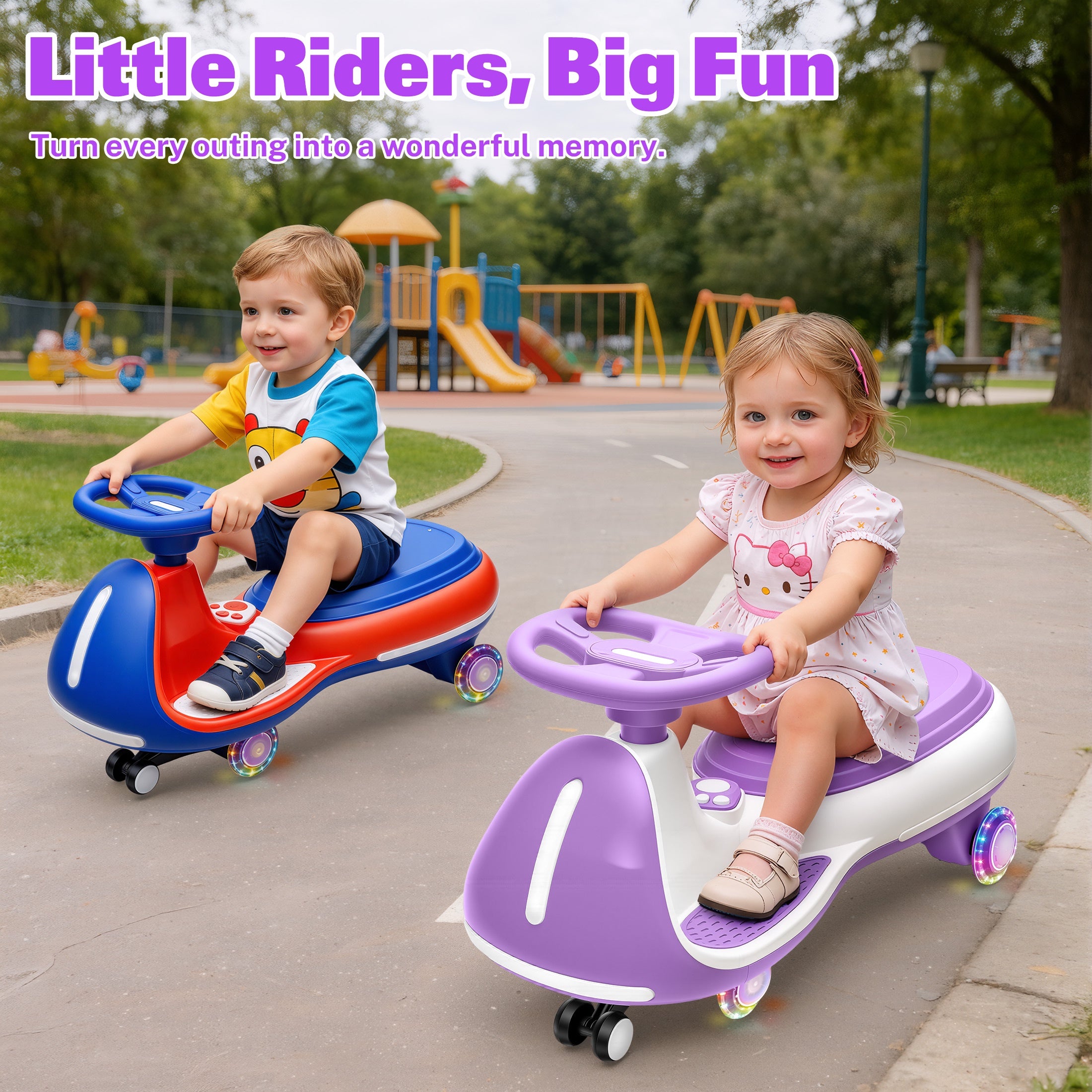 12V Electric Wiggle Car for Kids, Toddlers Ride on Toys with Pedal, Display, Flashing PU Wheels, LED Light, Bluetooth Music, Max Speed 5 MPH, Kids Ride on Cars for Boys Girls 3+, Purple